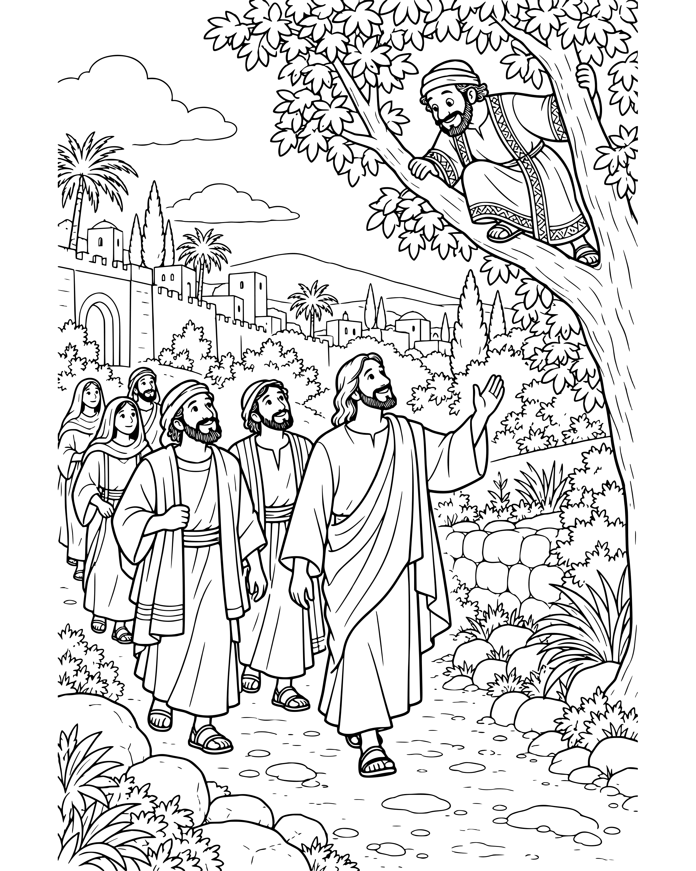Detailed Zacchaeus Climbs a Tree coloring page