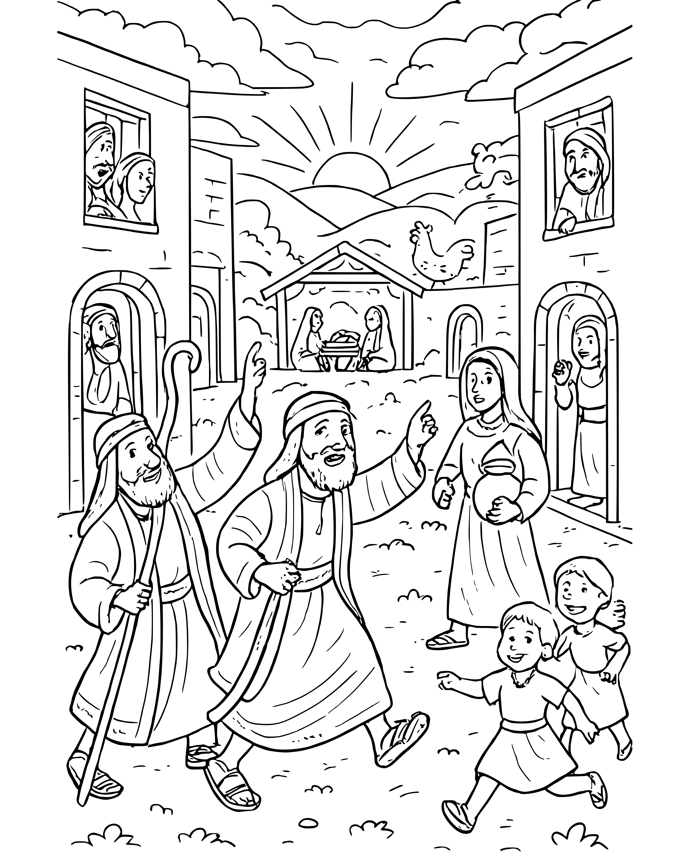Detailed The Shepherds Tell Everyone coloring page