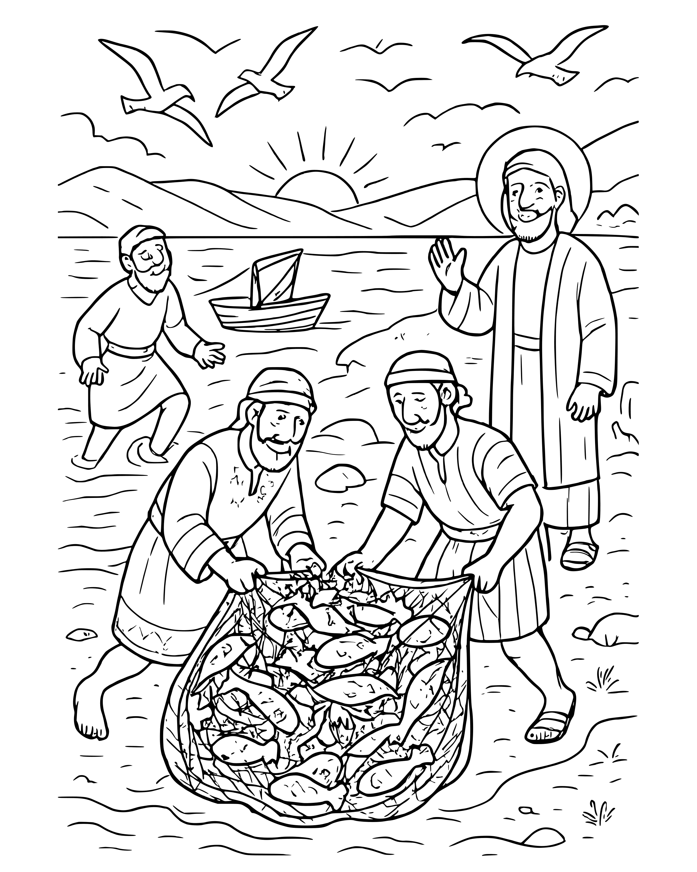 Detailed The Big Catch of 153 Fish coloring page