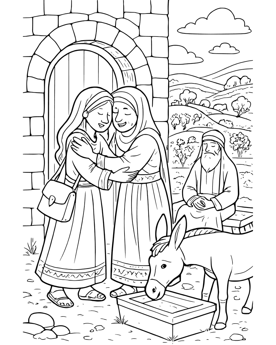 Detailed Mary Visits Elizabeth coloring page