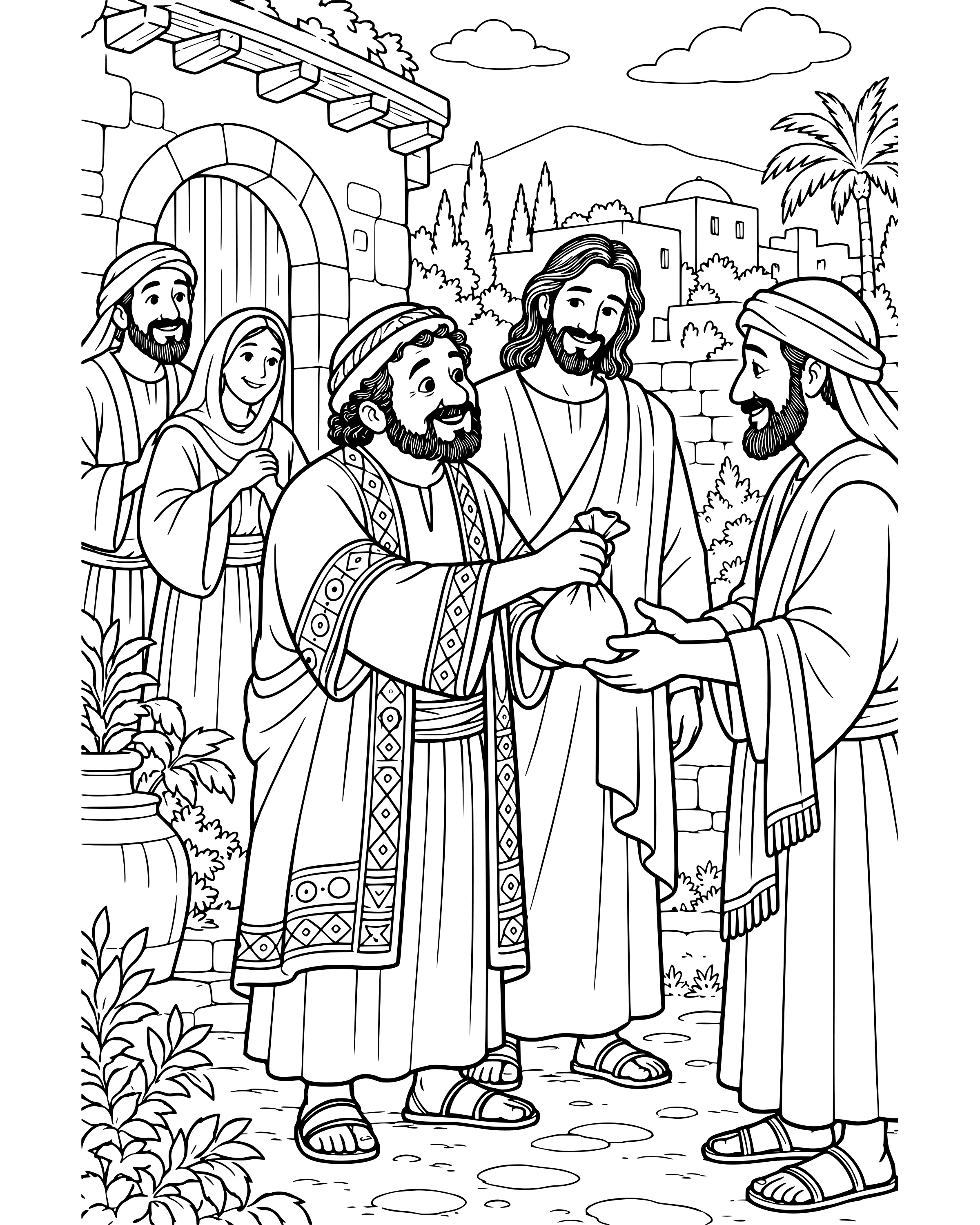 Detailed Zacchaeus Gives It All Back coloring page