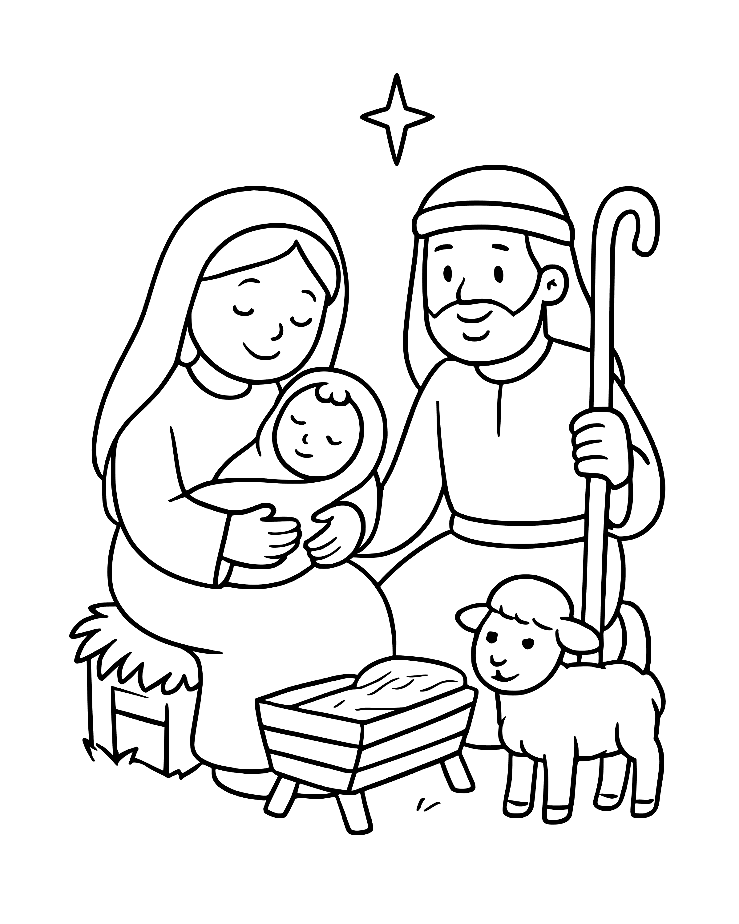 Simple Mary and Joseph with Baby Jesus coloring page