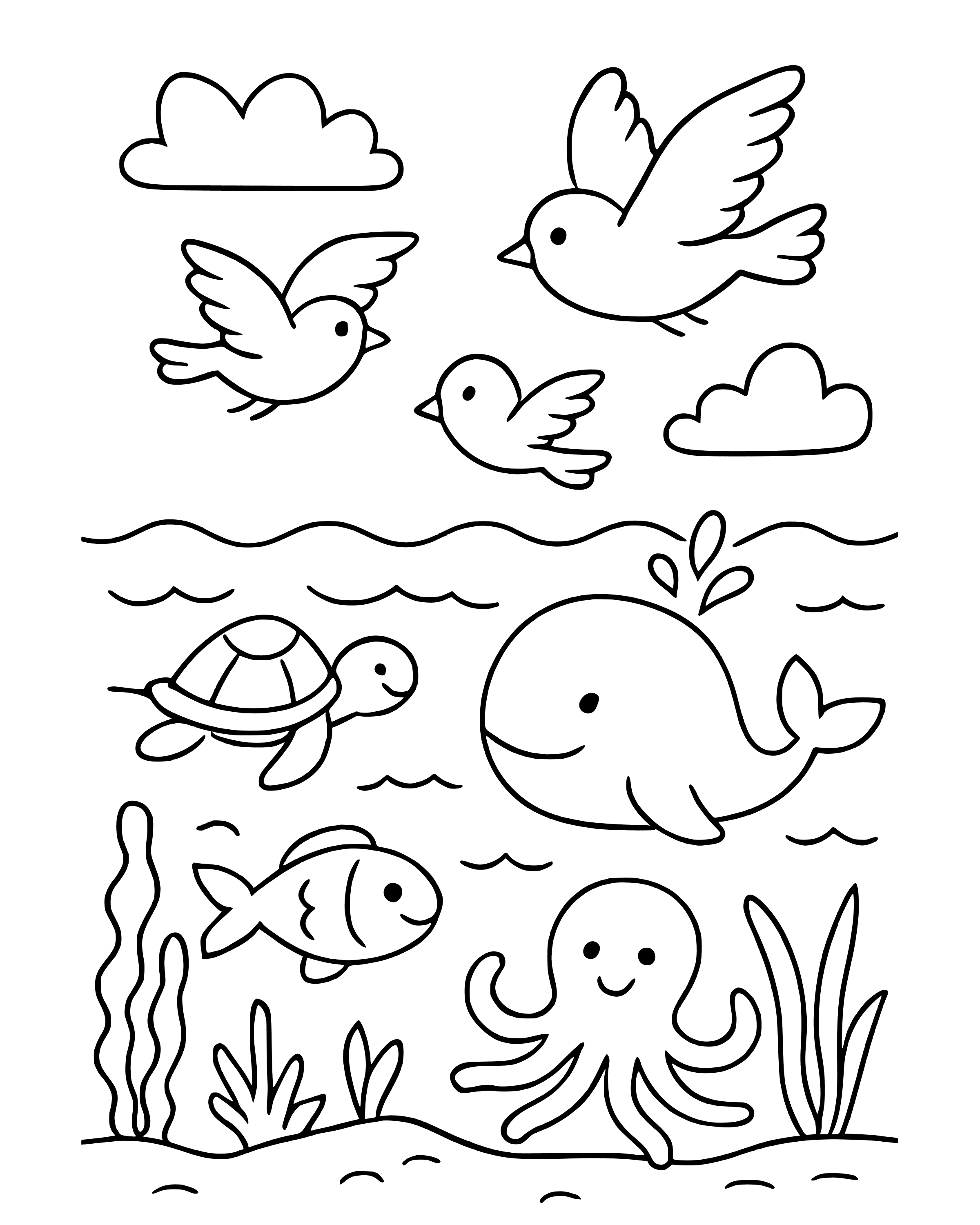 Simple Day 5: Fish and Birds coloring page