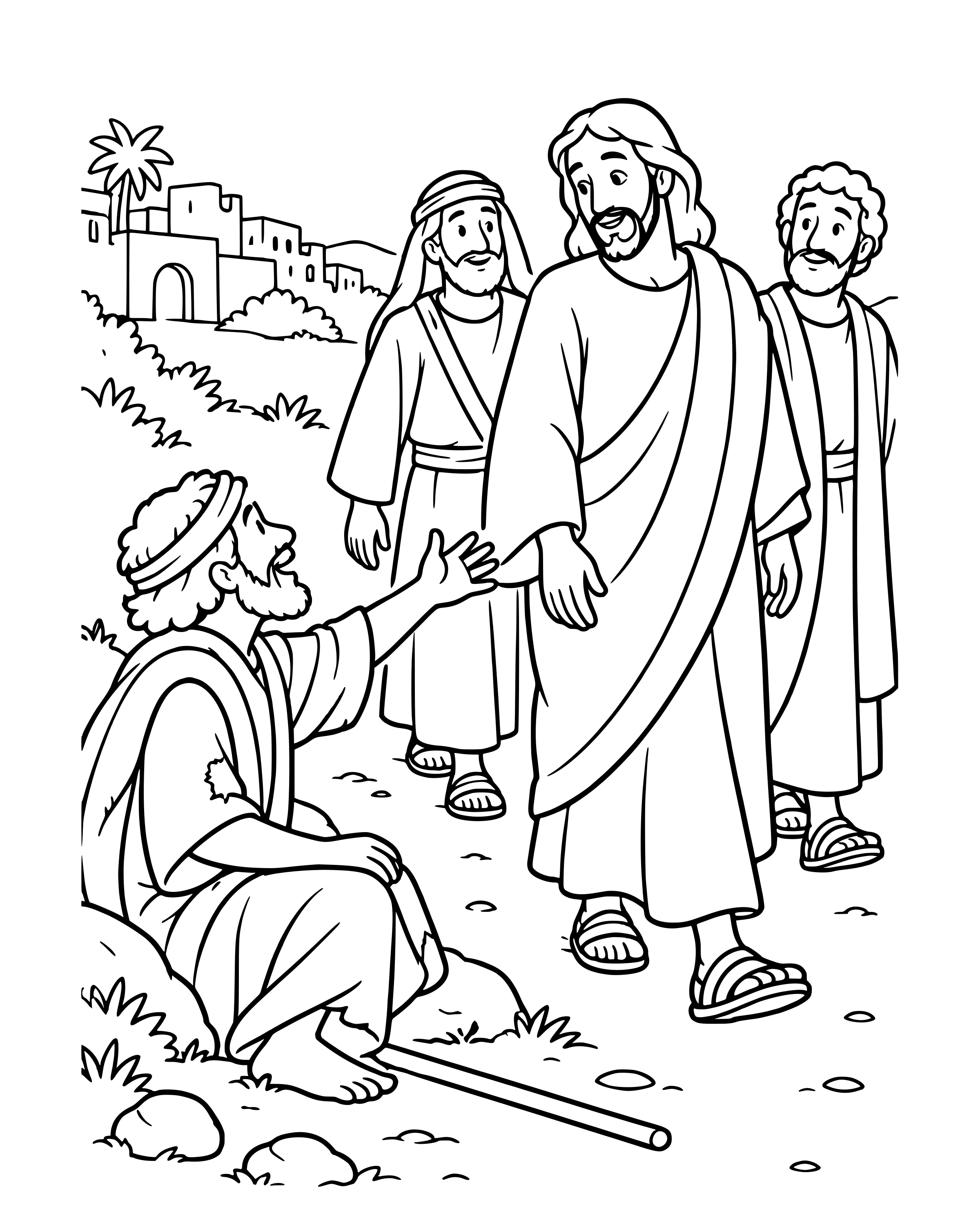 Bartimaeus Calls Out to Jesus, simple printable coloring page for ages 5–7