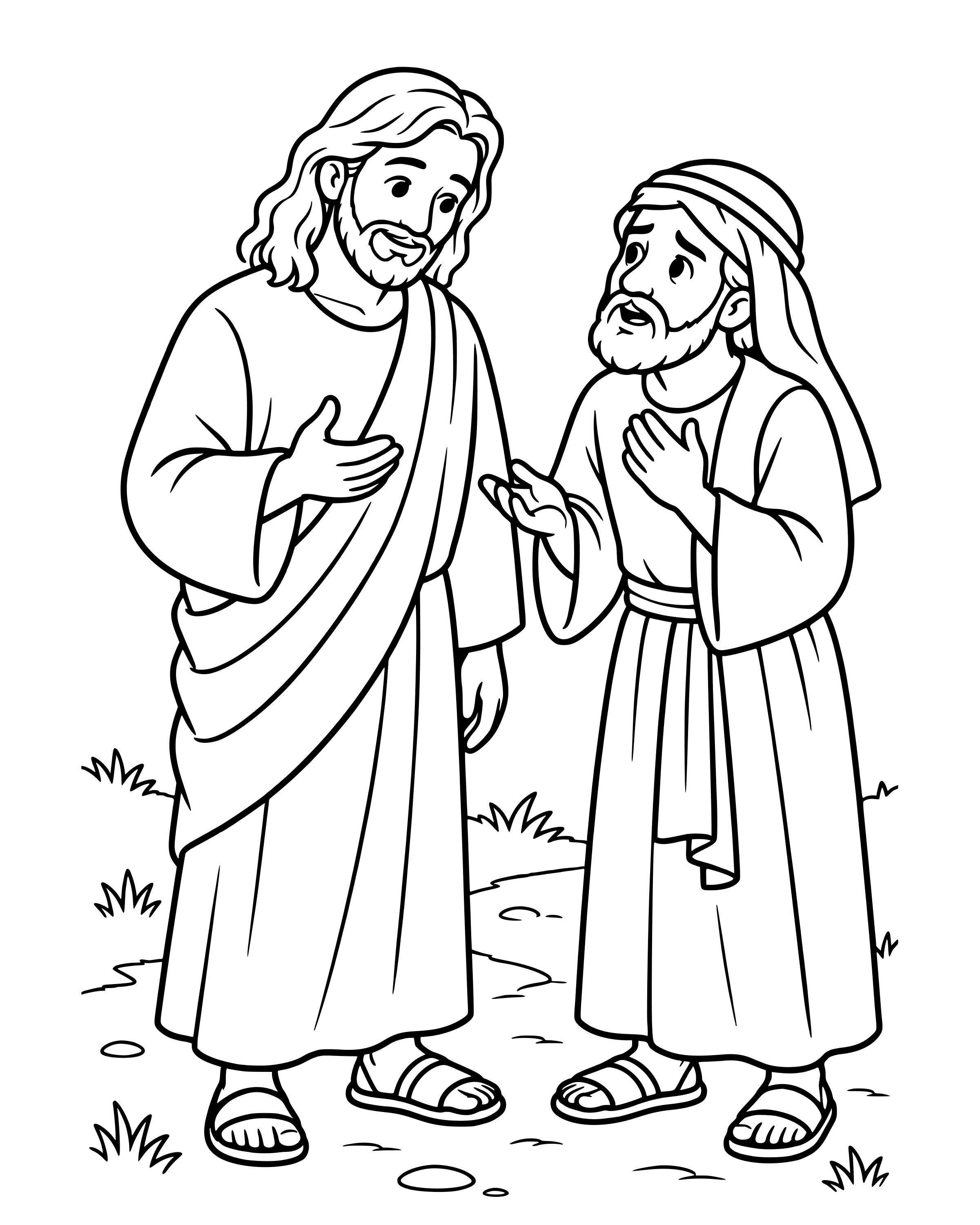 Jairus Asks Jesus for Help, simple printable coloring page for ages 5–7
