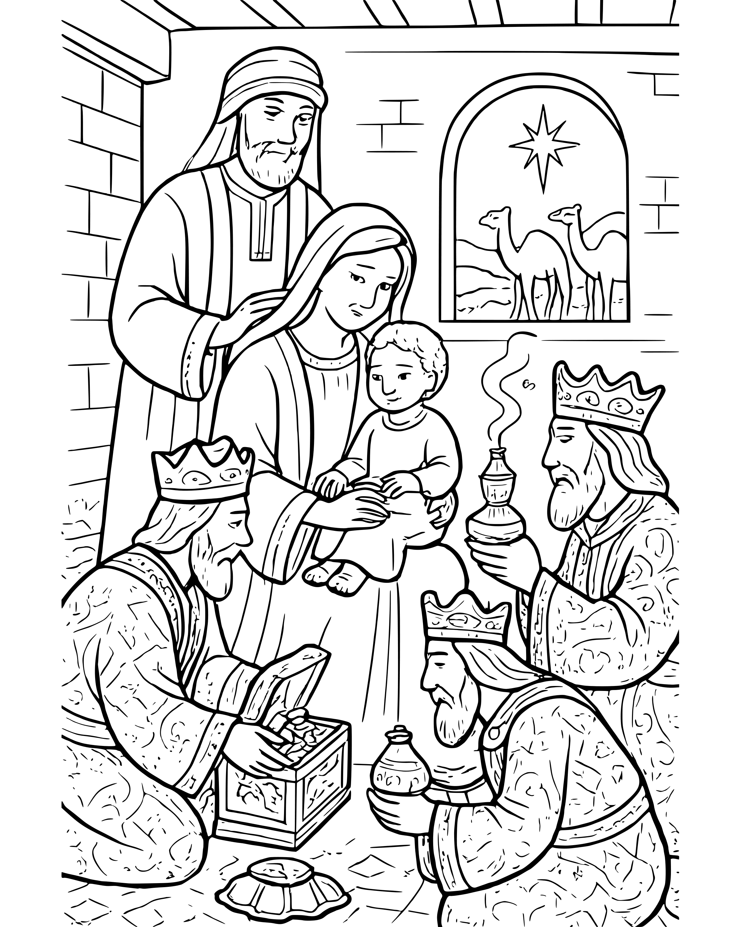 Detailed The Wise Men Bring Gifts coloring page