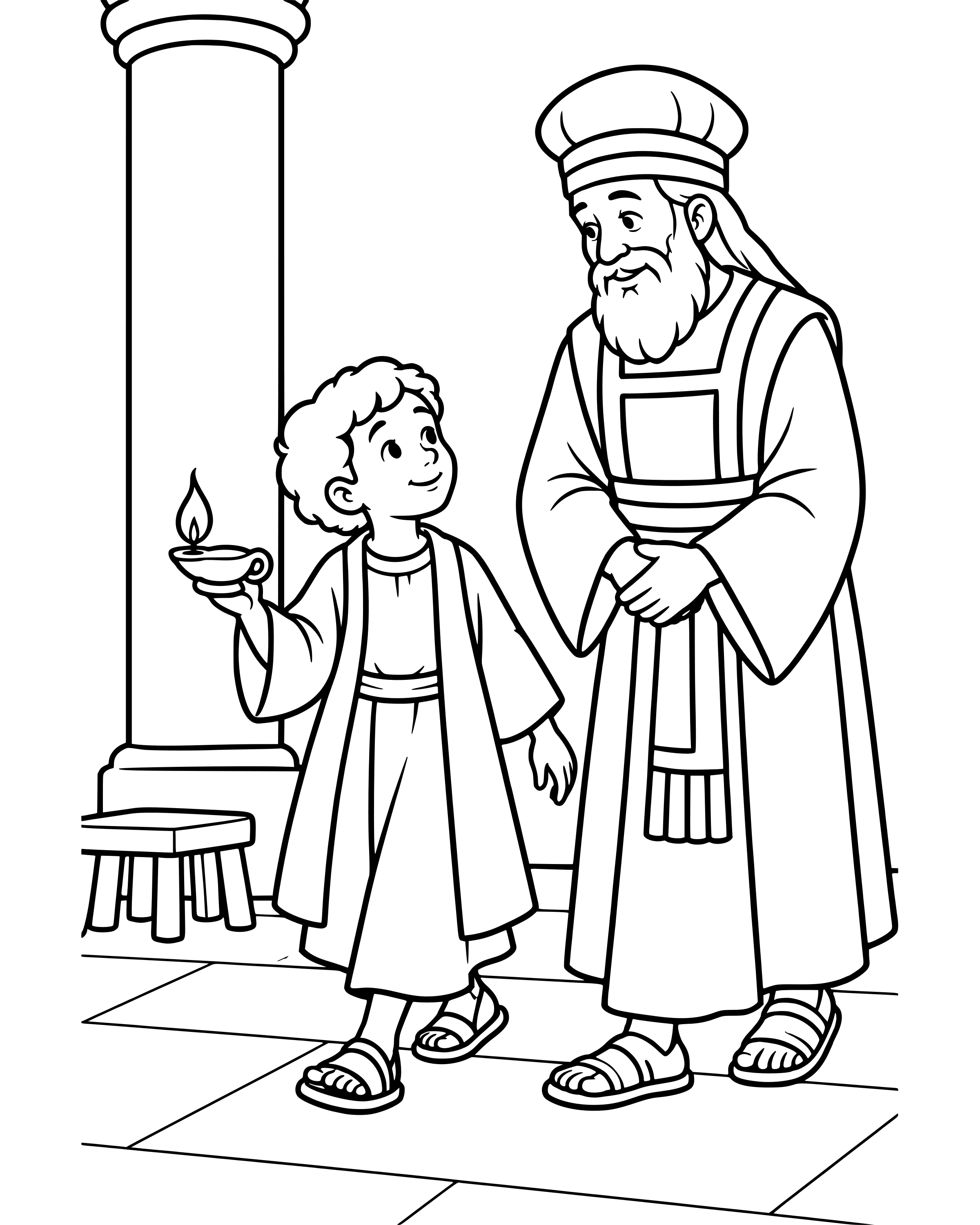 Simple Young Samuel Helps Eli coloring page