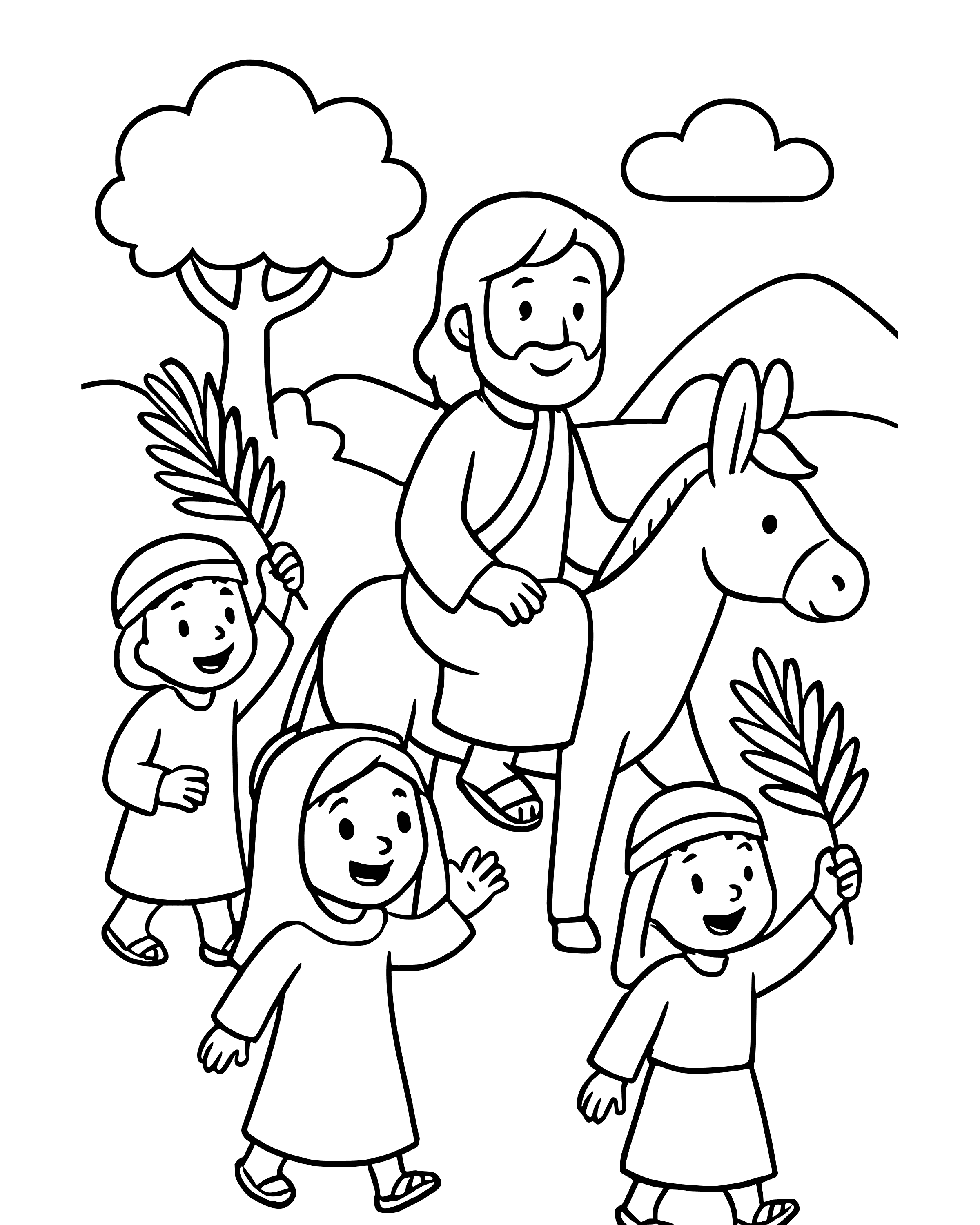 Simple Children Wave Palm Branches coloring page