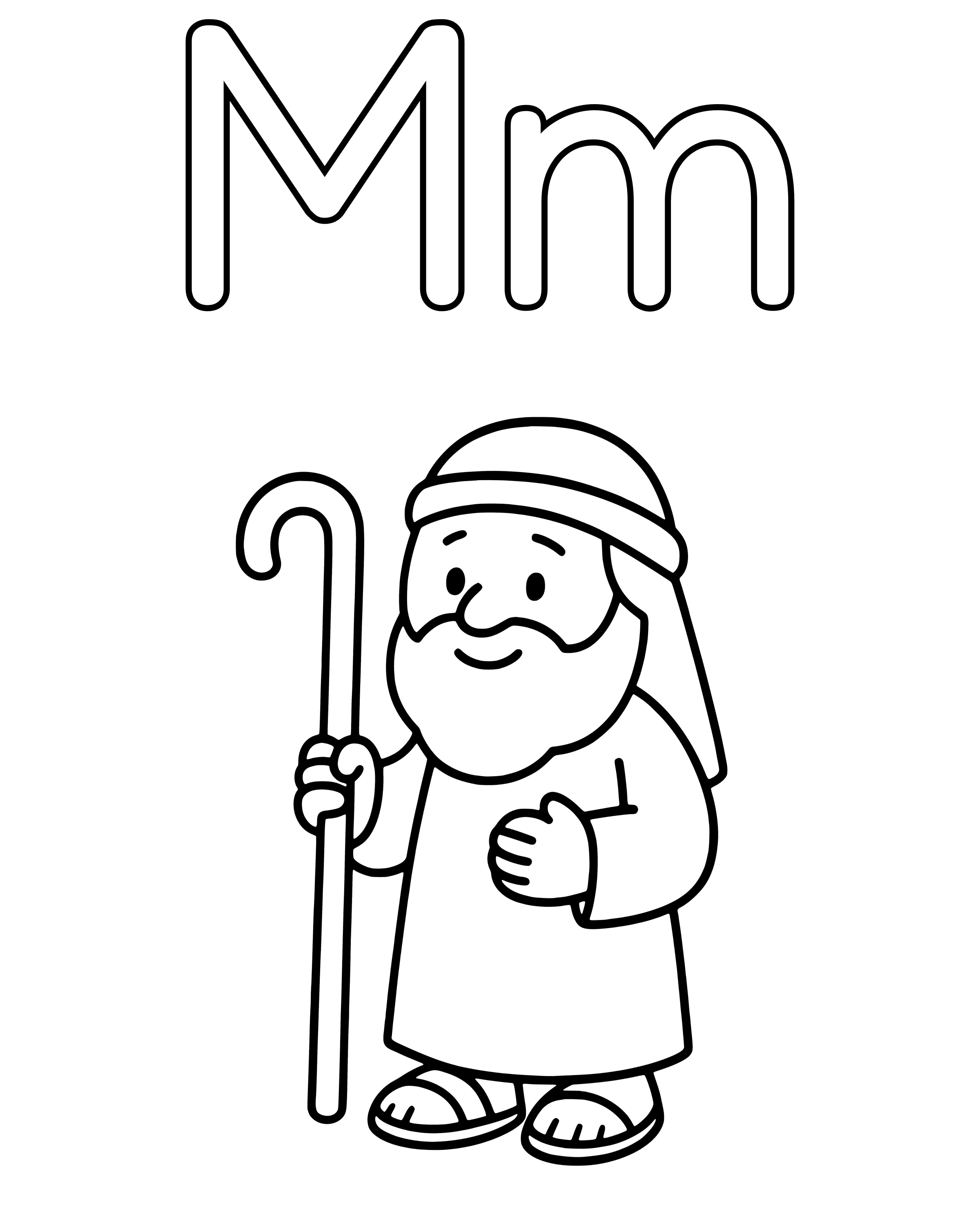 M Is for Moses – easy printable coloring page for ages 2–4
