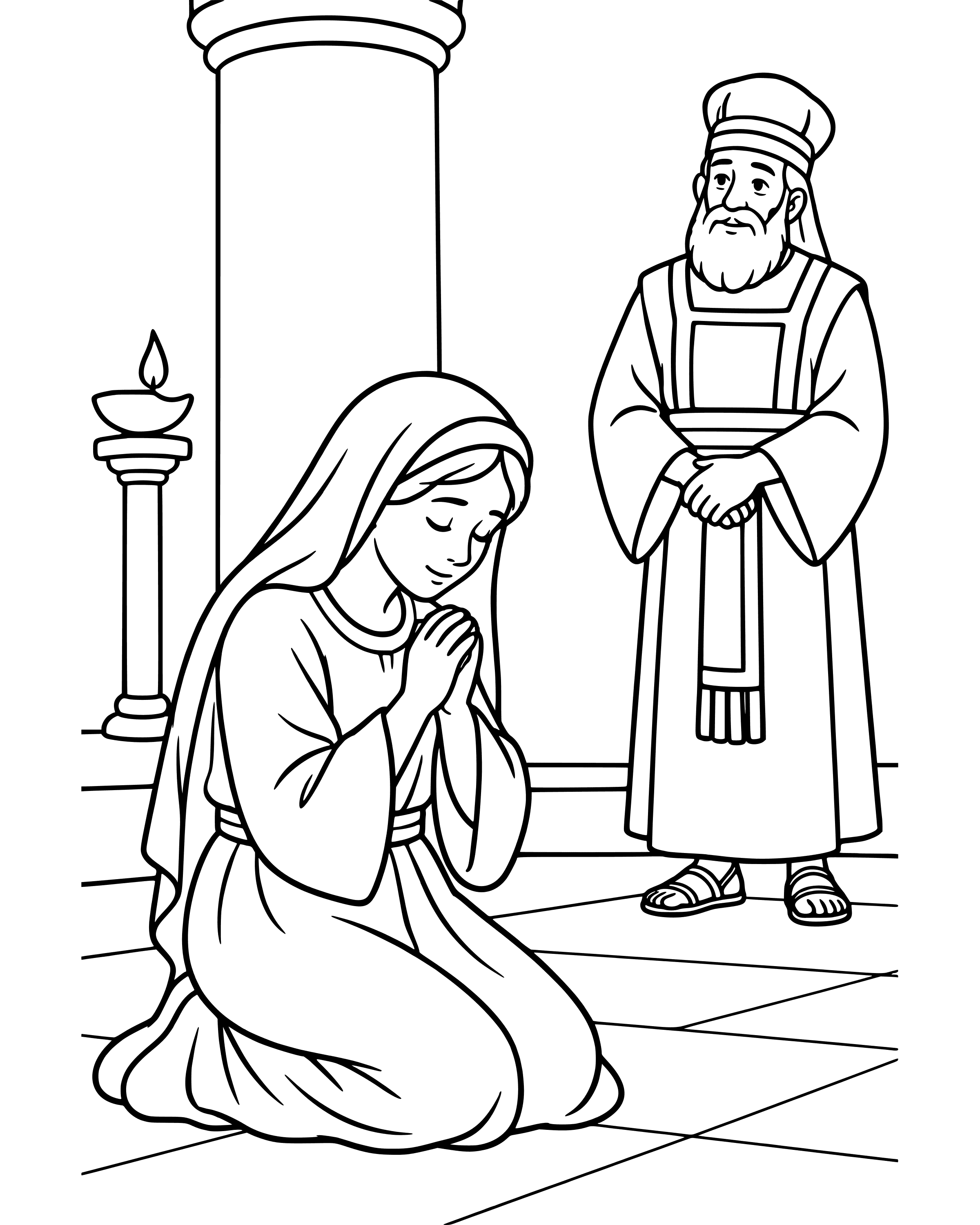 Simple Hannah Prays for a Baby coloring page