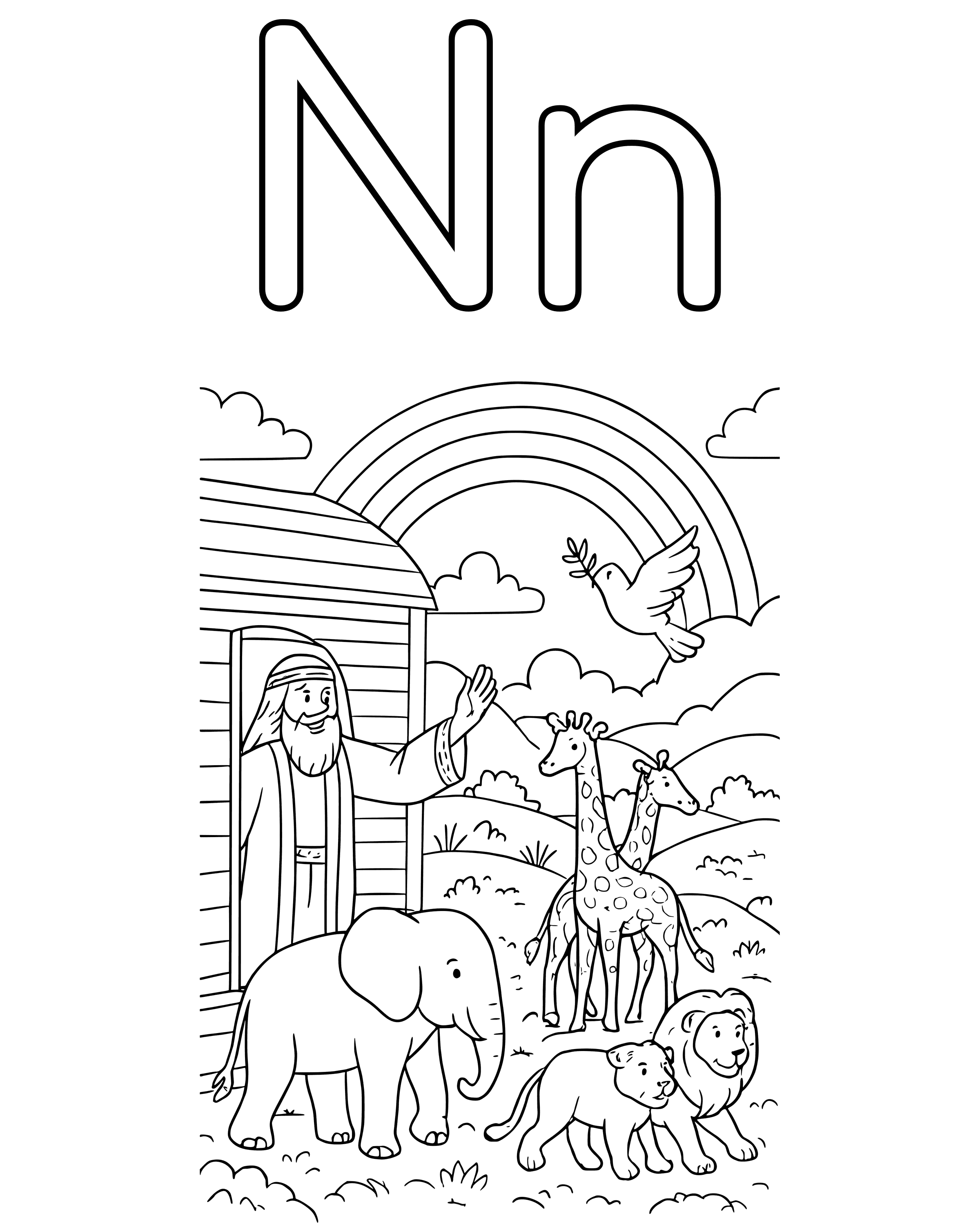 Detailed N Is for Noah coloring page
