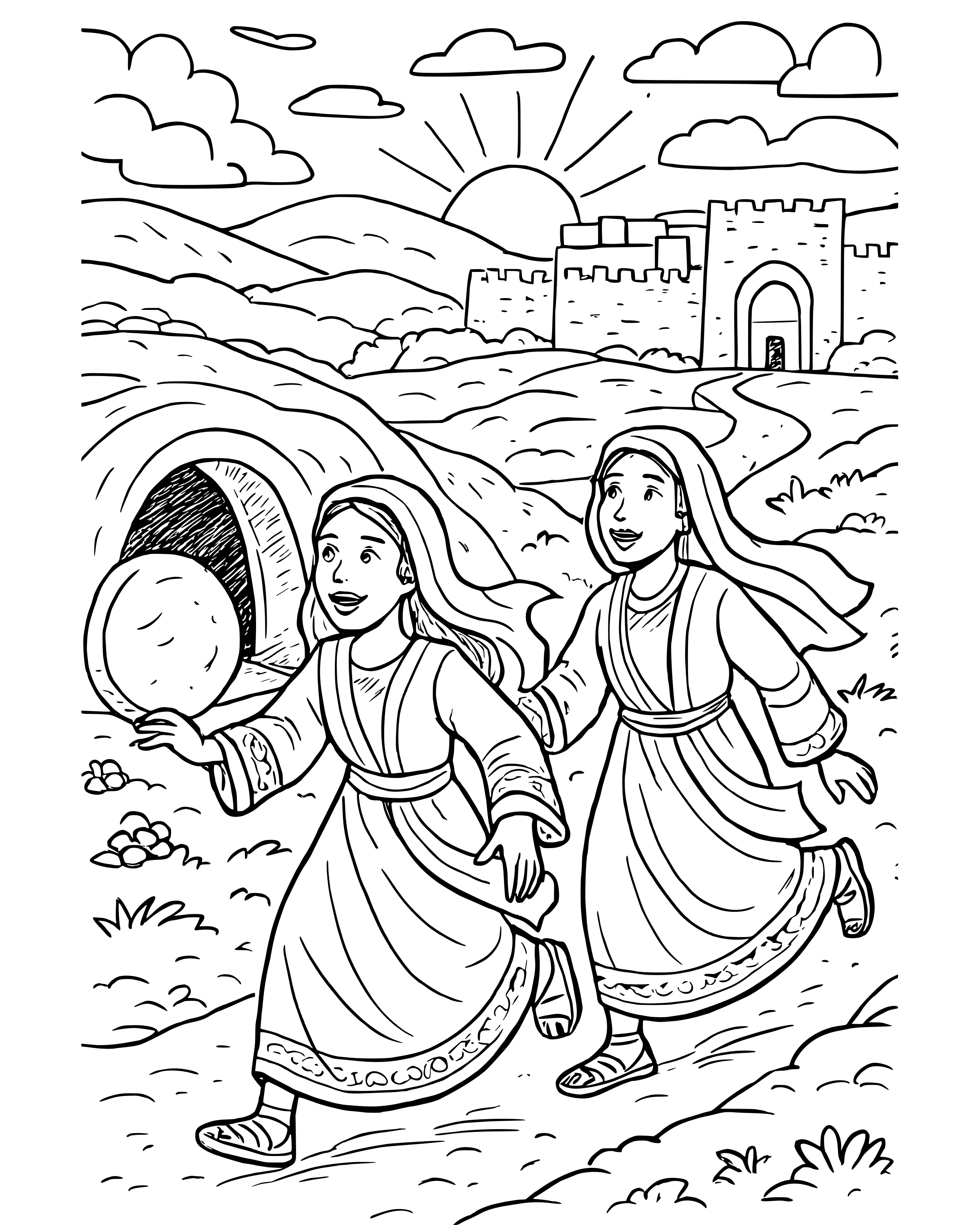 Detailed The Women Run to Tell the Good News coloring page