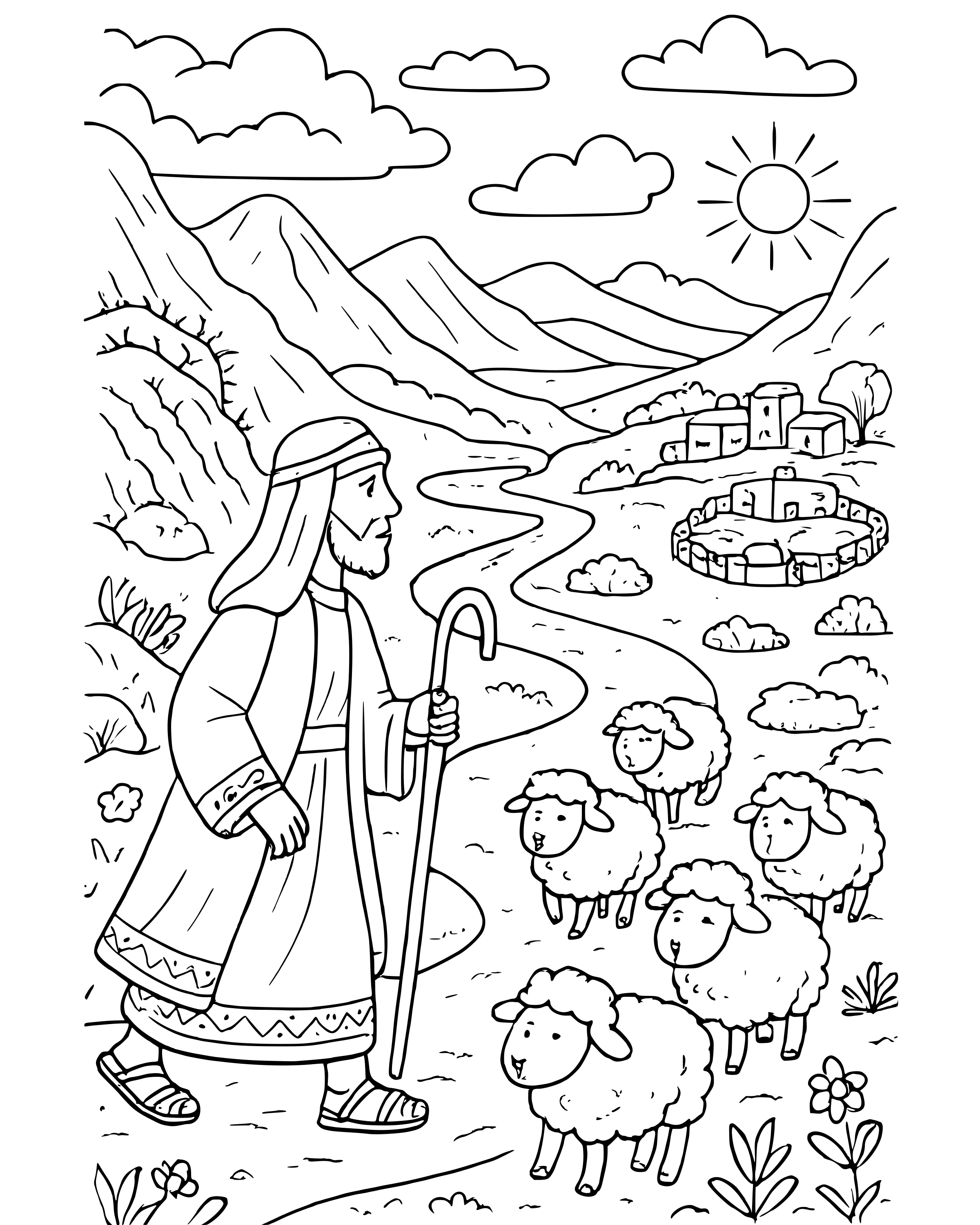 Detailed He Guides Me on the Right Path coloring page