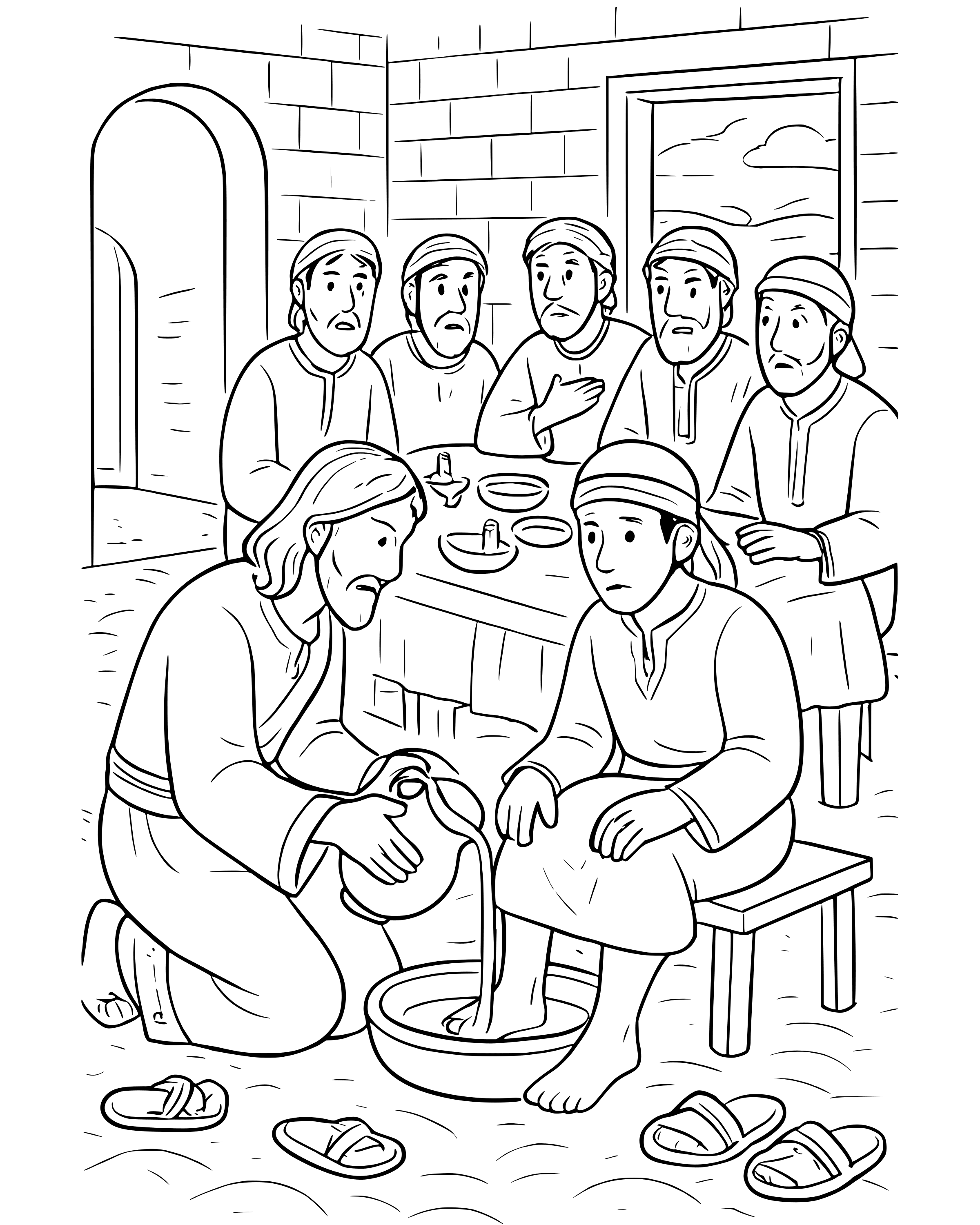 Detailed Jesus Washes the Disciples' Feet coloring page