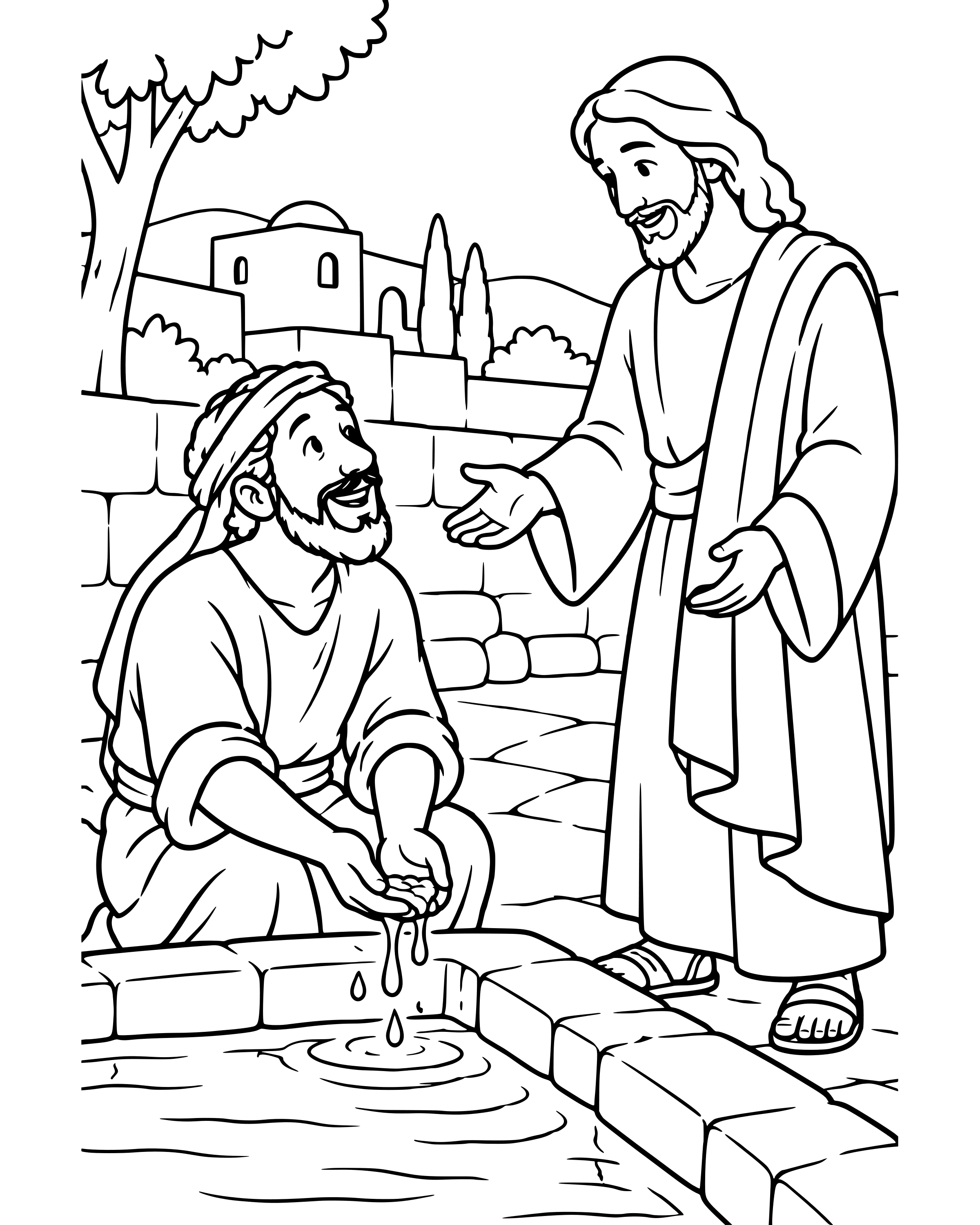 Simple Jesus Heals a Man Born Blind coloring page