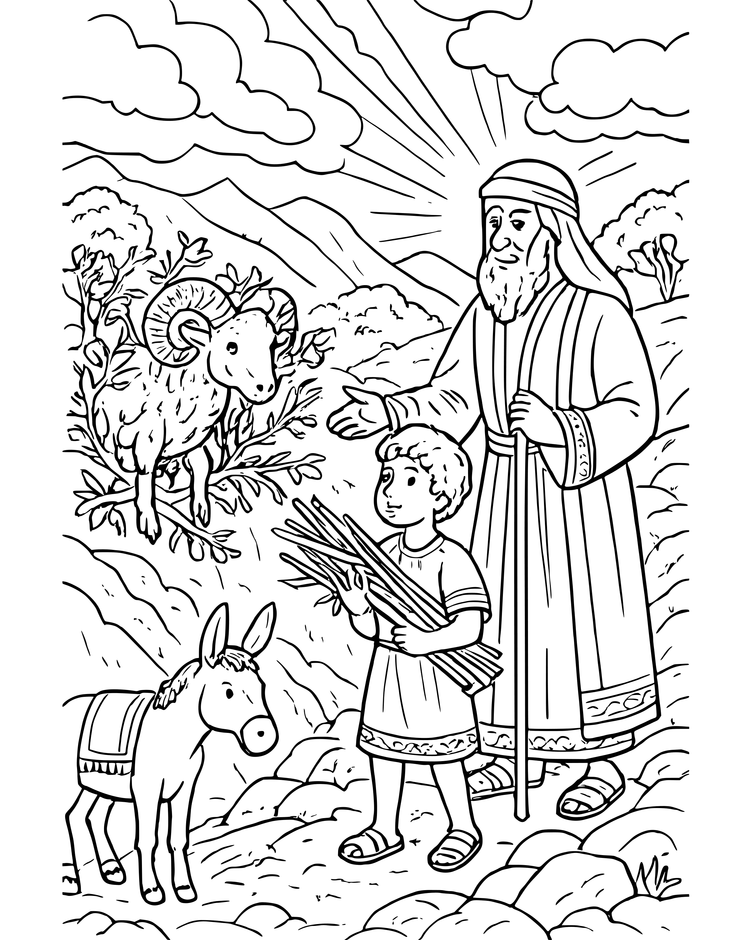 Detailed God Provides a Ram coloring page
