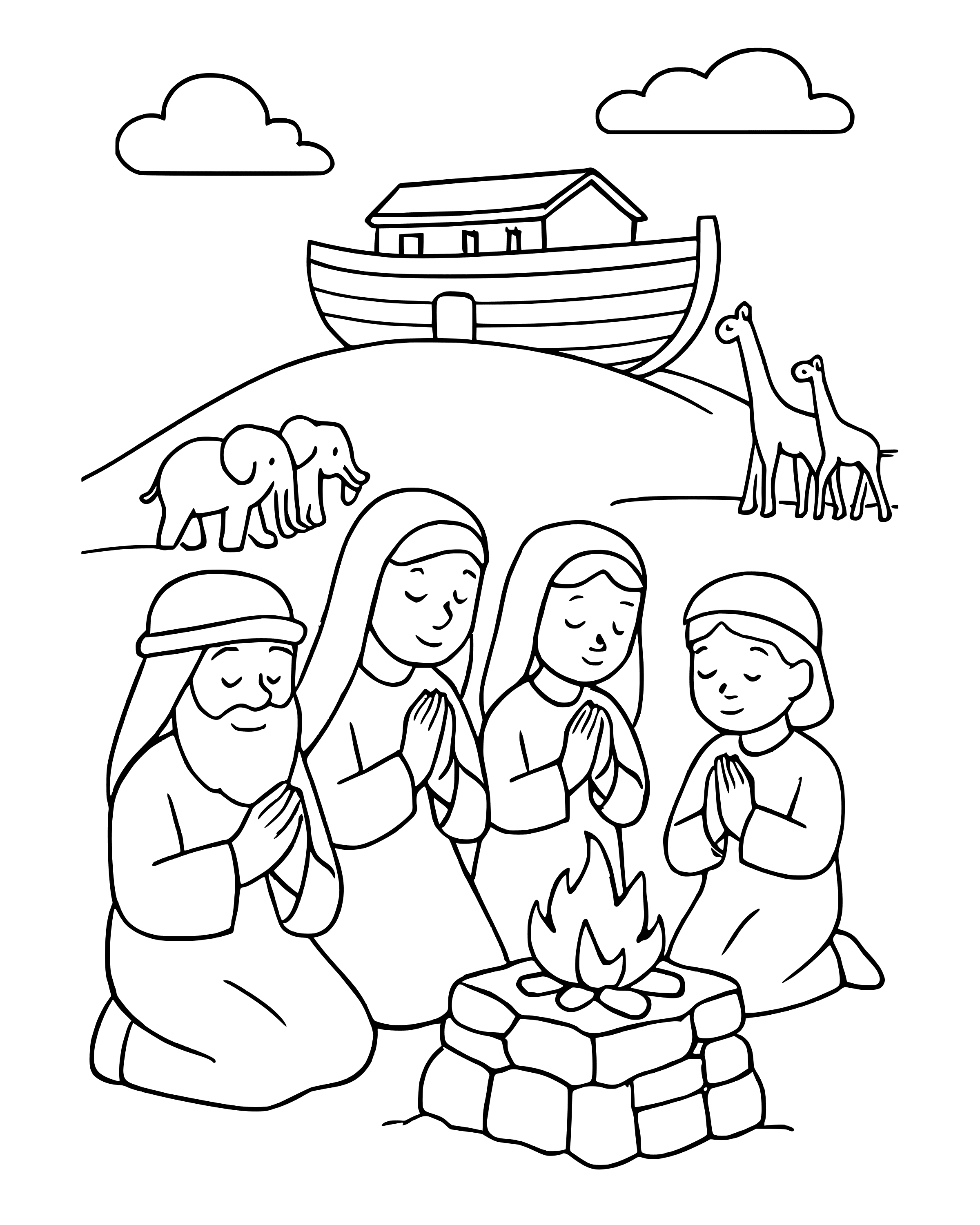 Simple Noah Says Thank You to God coloring page