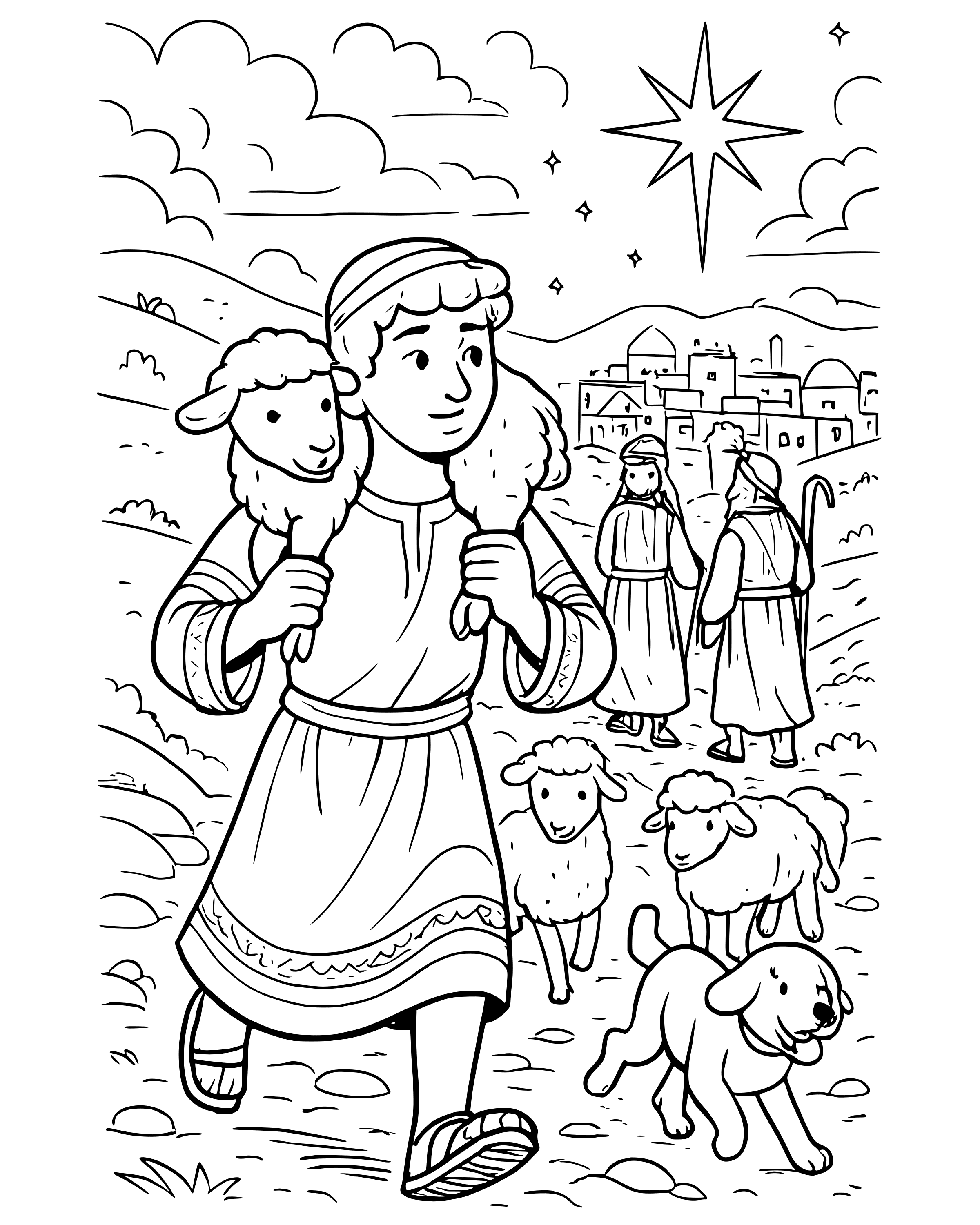 Detailed The Shepherd Boy and His Lamb coloring page