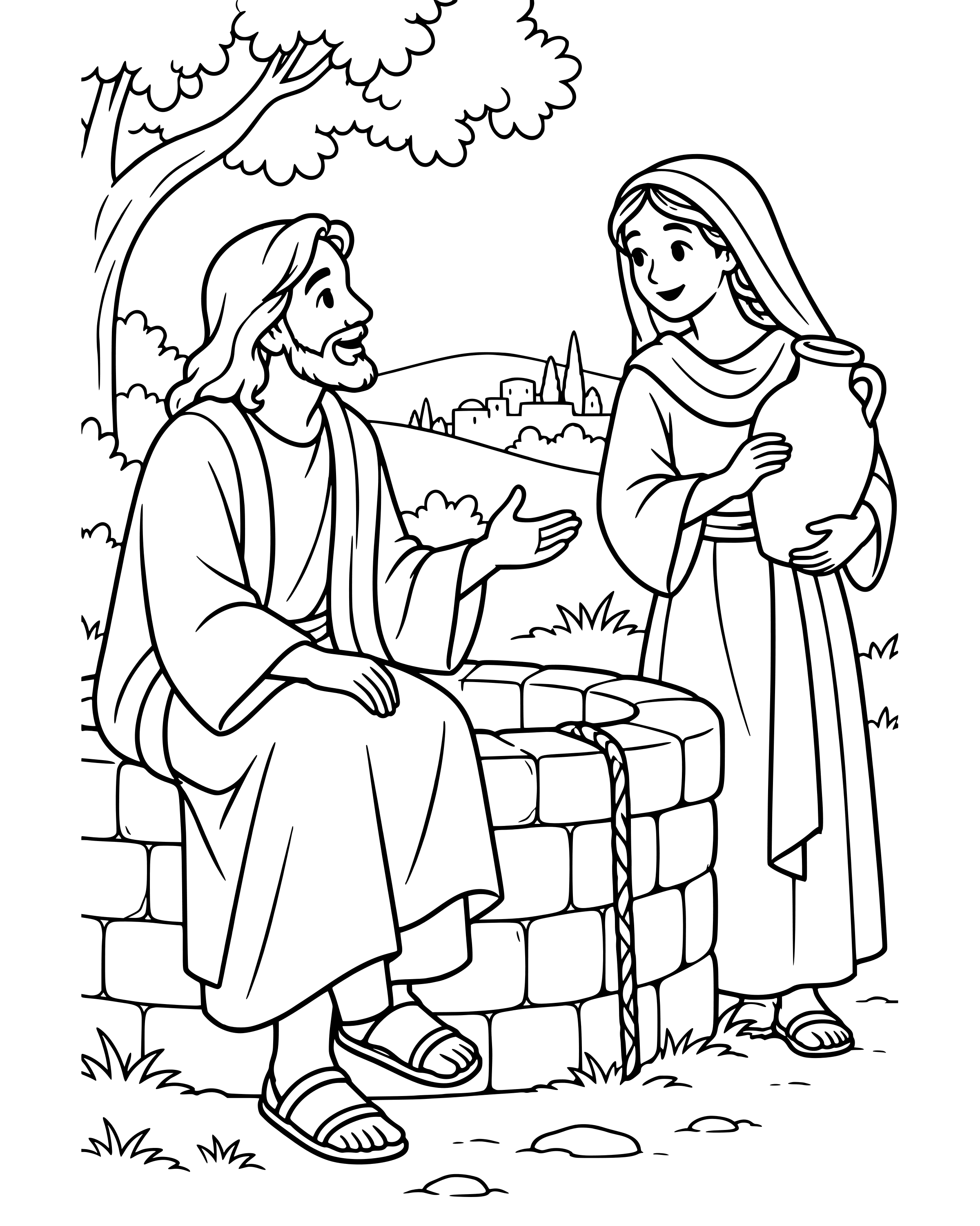 Simple The Woman at the Well coloring page