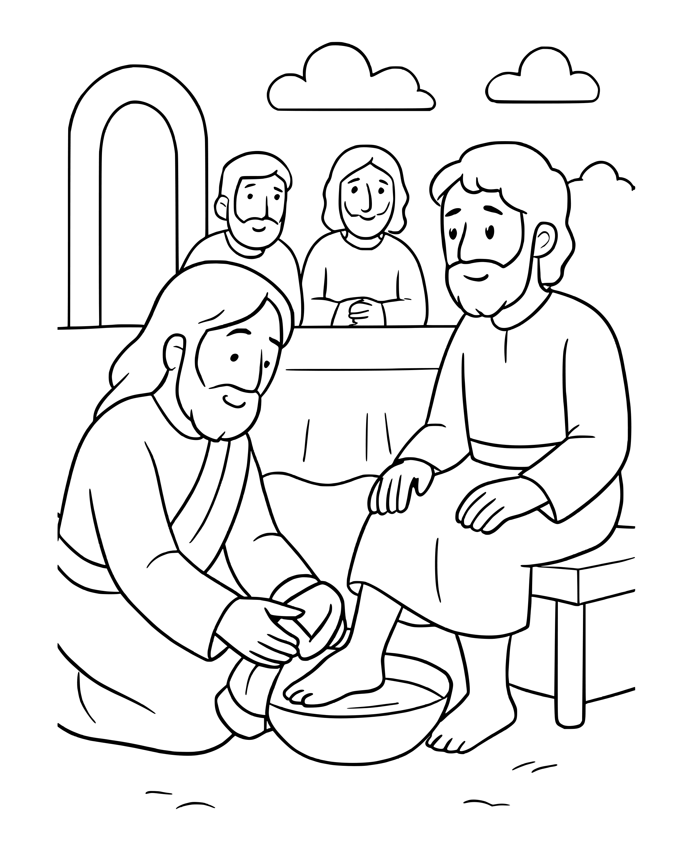 Simple Jesus Washes the Disciples' Feet coloring page