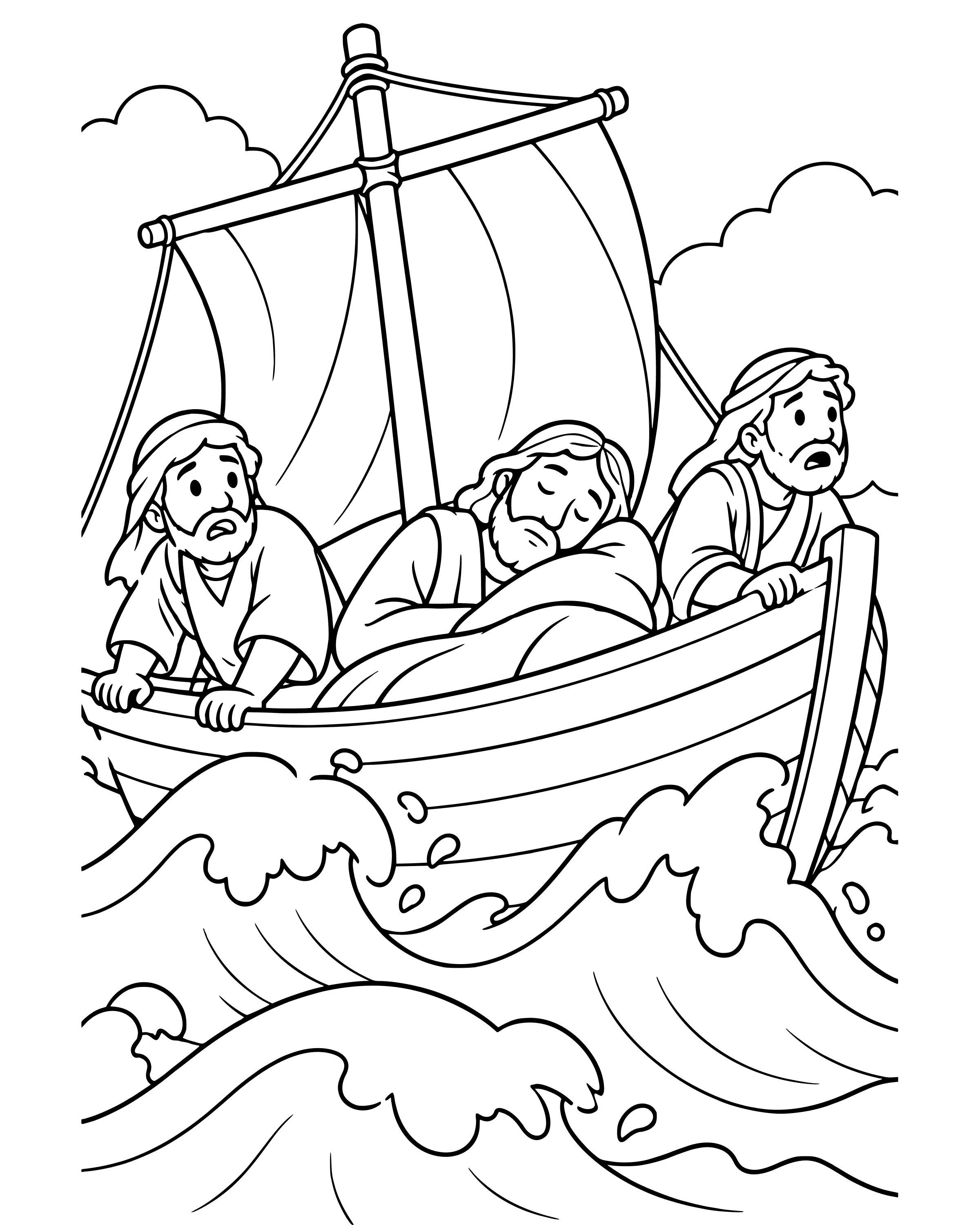 Simple Jesus Asleep in the Boat coloring page