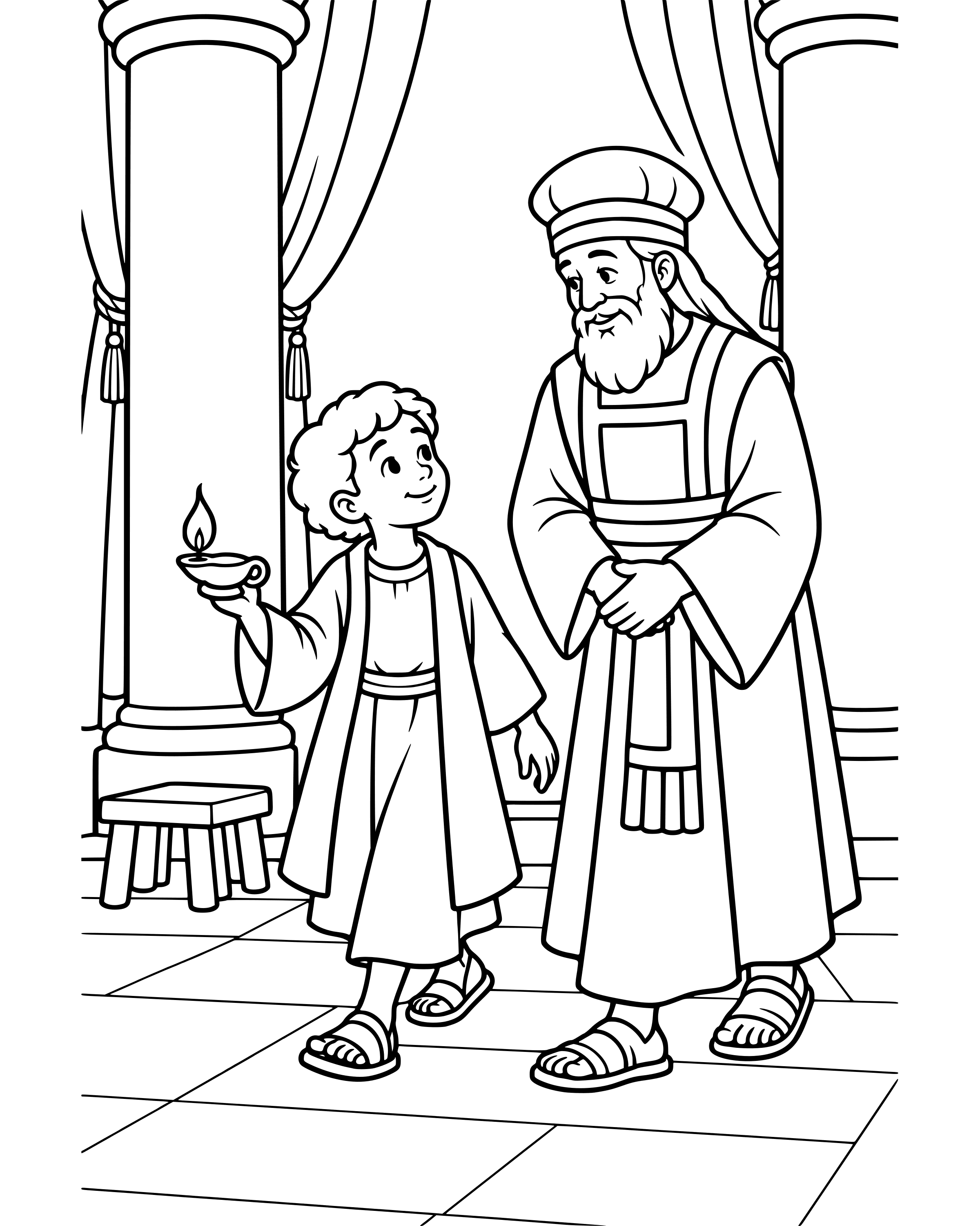 Detailed Young Samuel Helps Eli coloring page