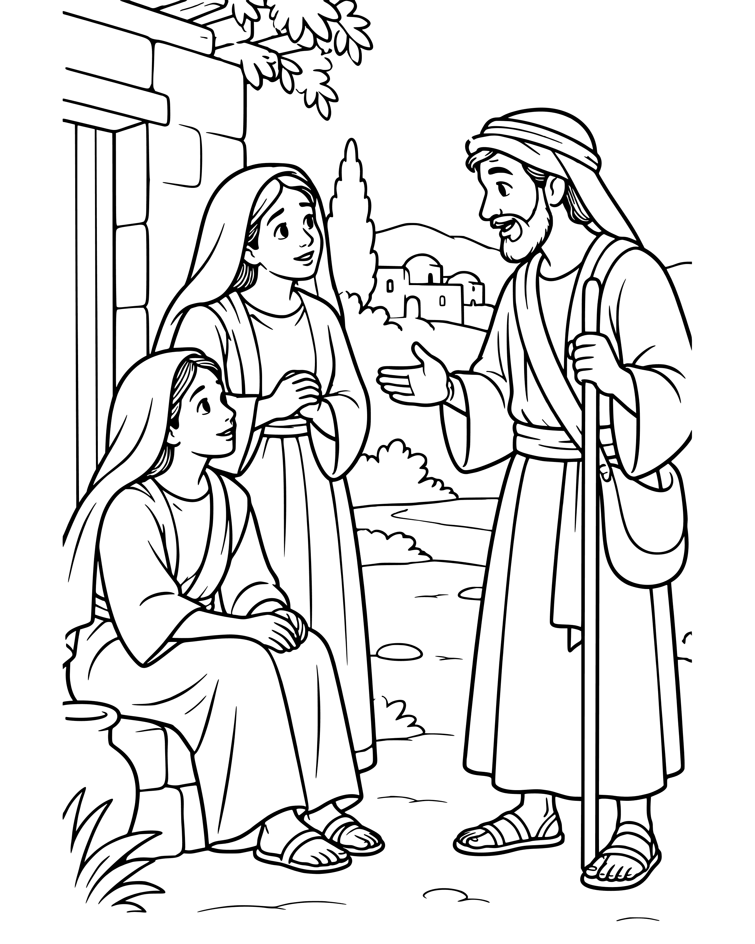 Simple Mary and Martha Send for Jesus coloring page