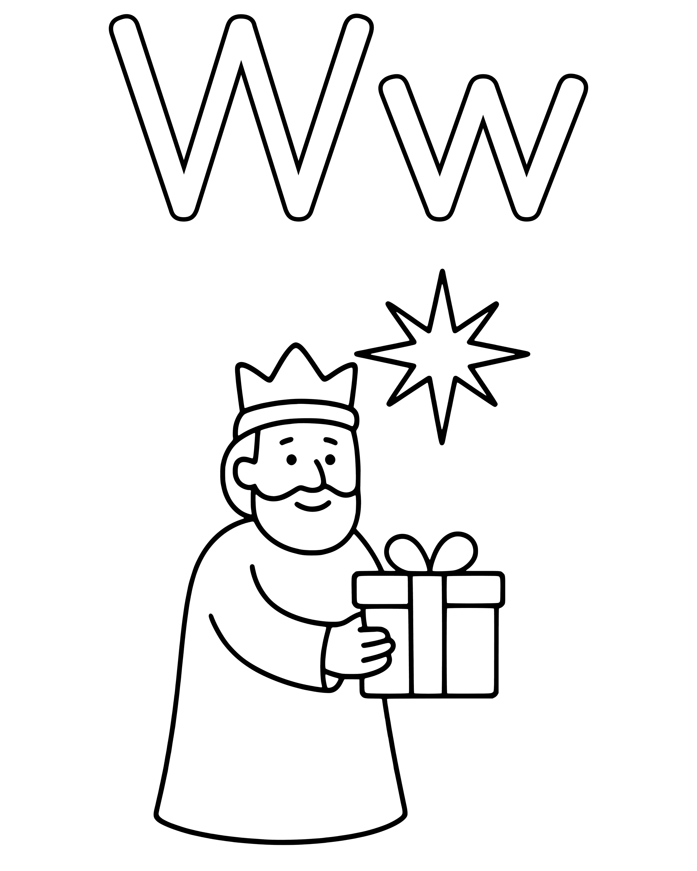 W Is for Wise Men – easy printable coloring page for ages 2–4