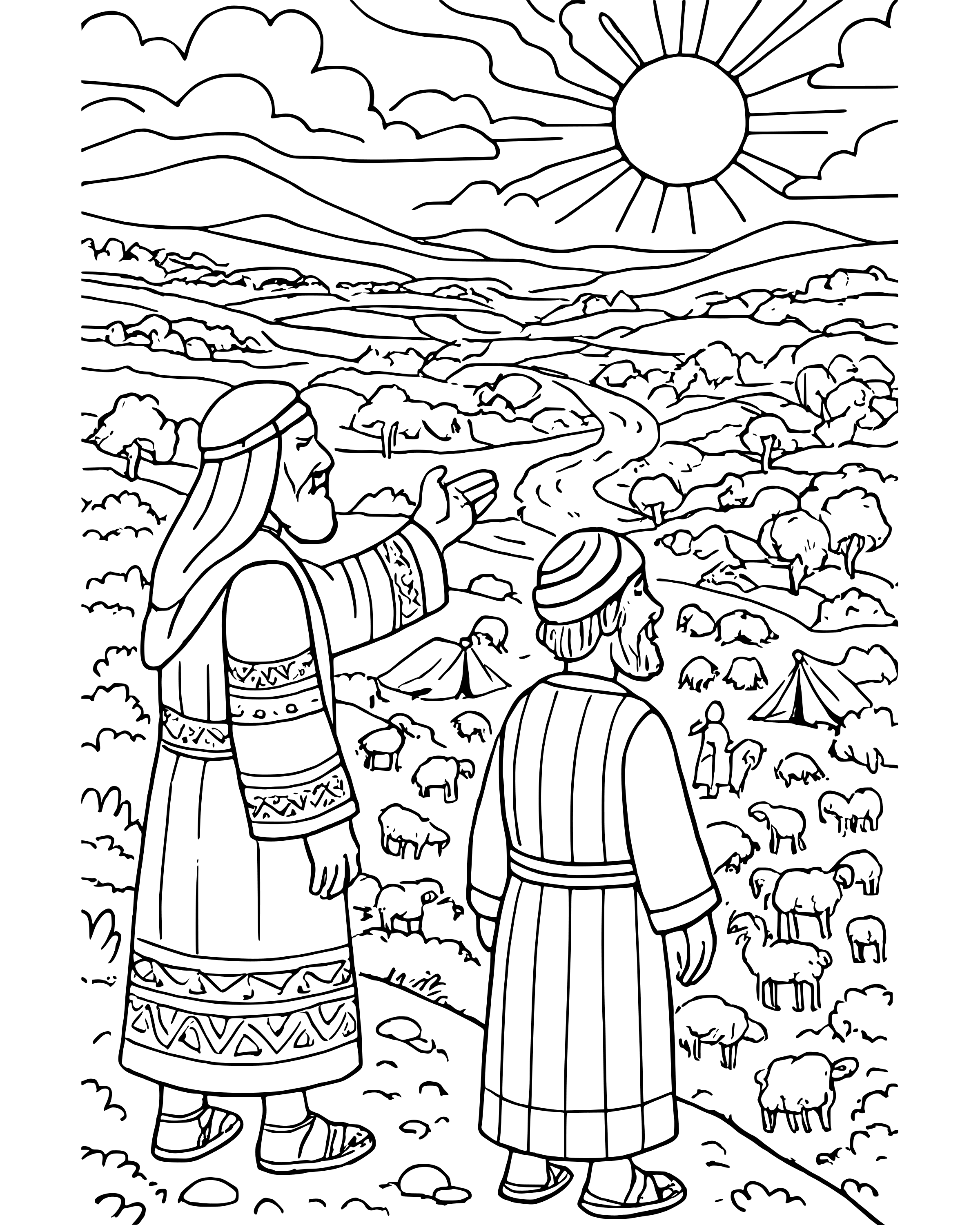 Detailed Abraham and Lot Share the Land coloring page