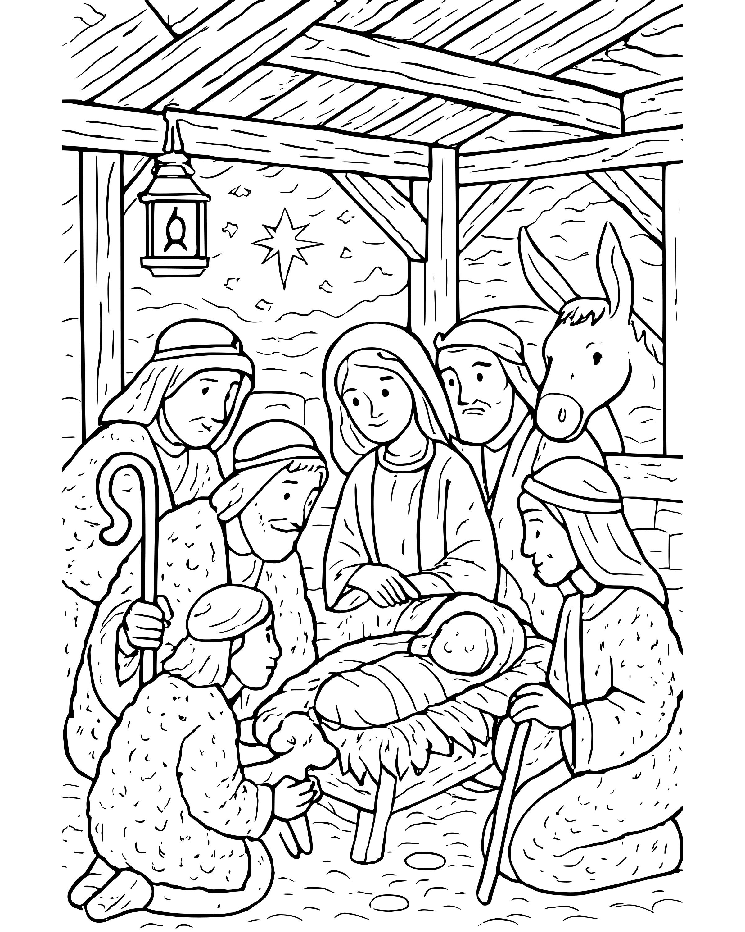 Detailed The Shepherds Visit Baby Jesus coloring page
