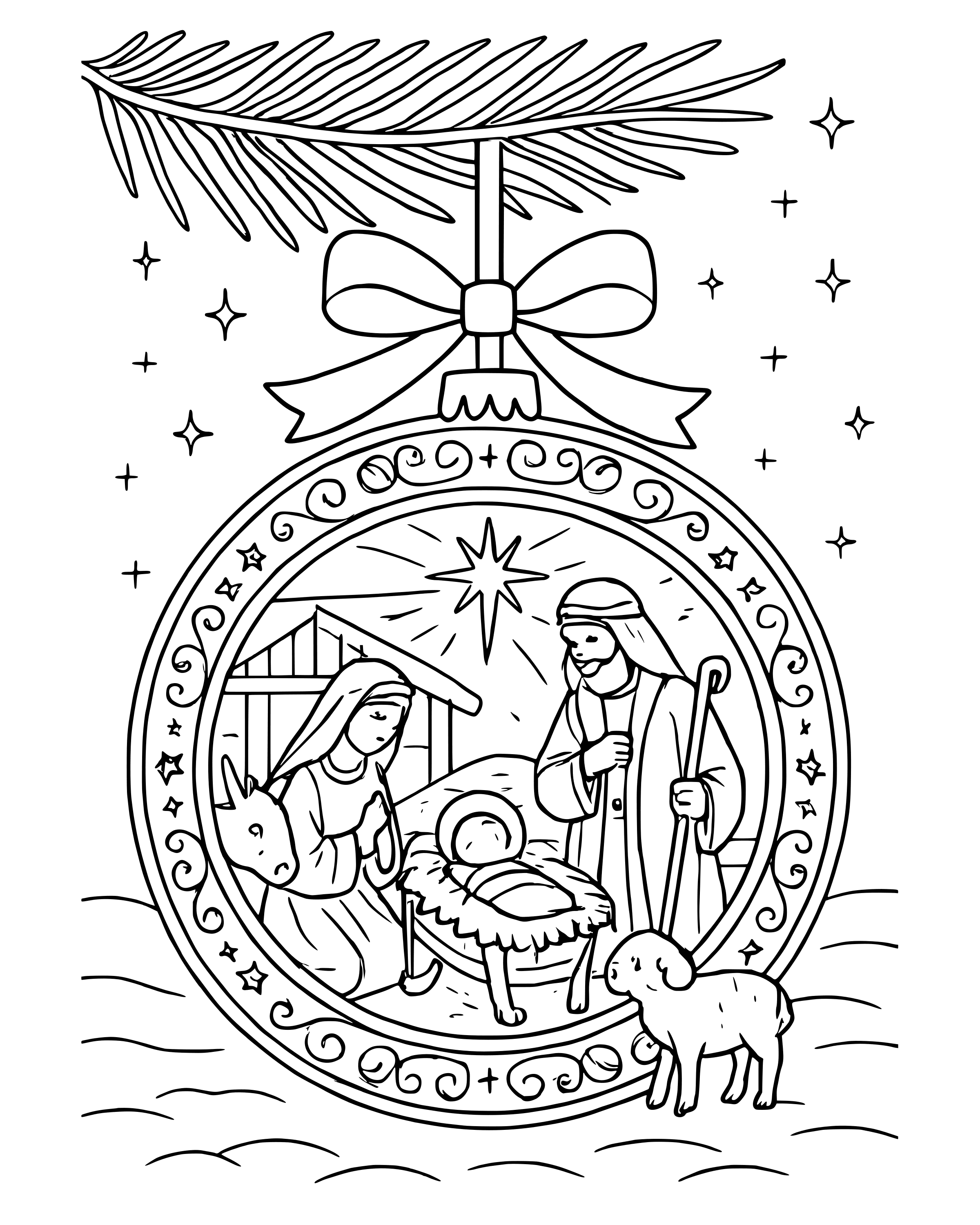 Detailed The Nativity Christmas Ornament coloring page