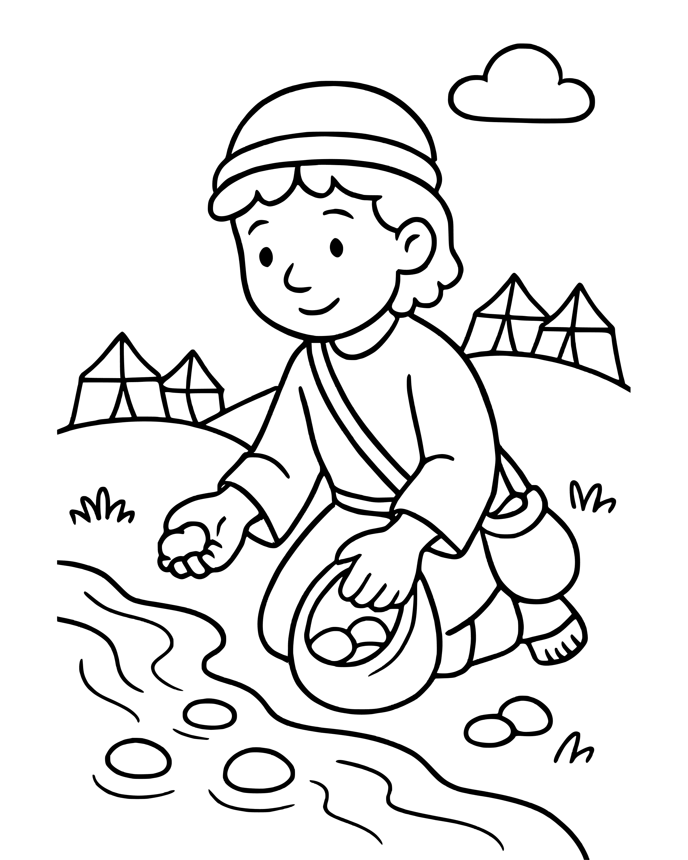 Simple David Chooses Five Smooth Stones coloring page