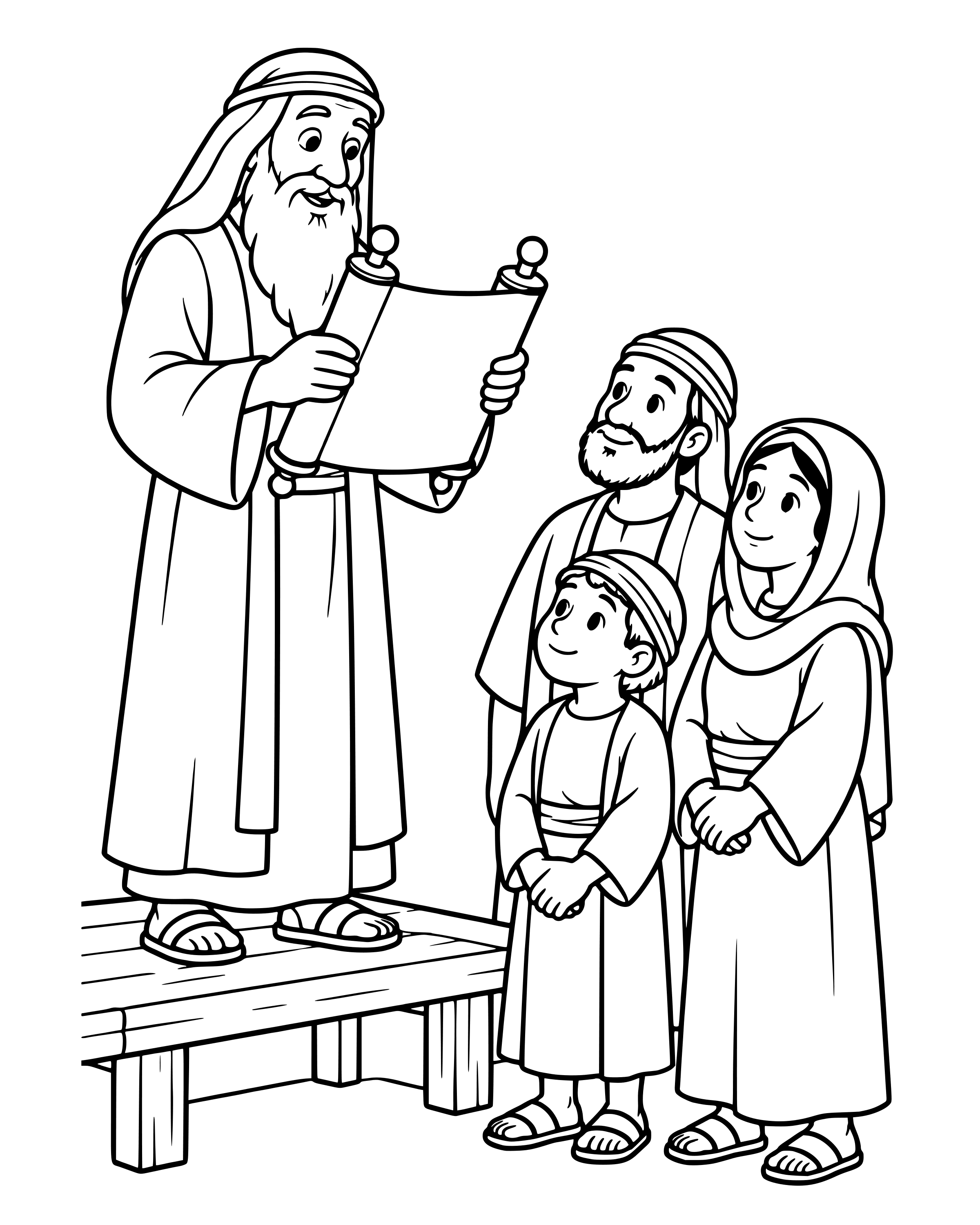 Simple Ezra Reads God's Word to the People coloring page