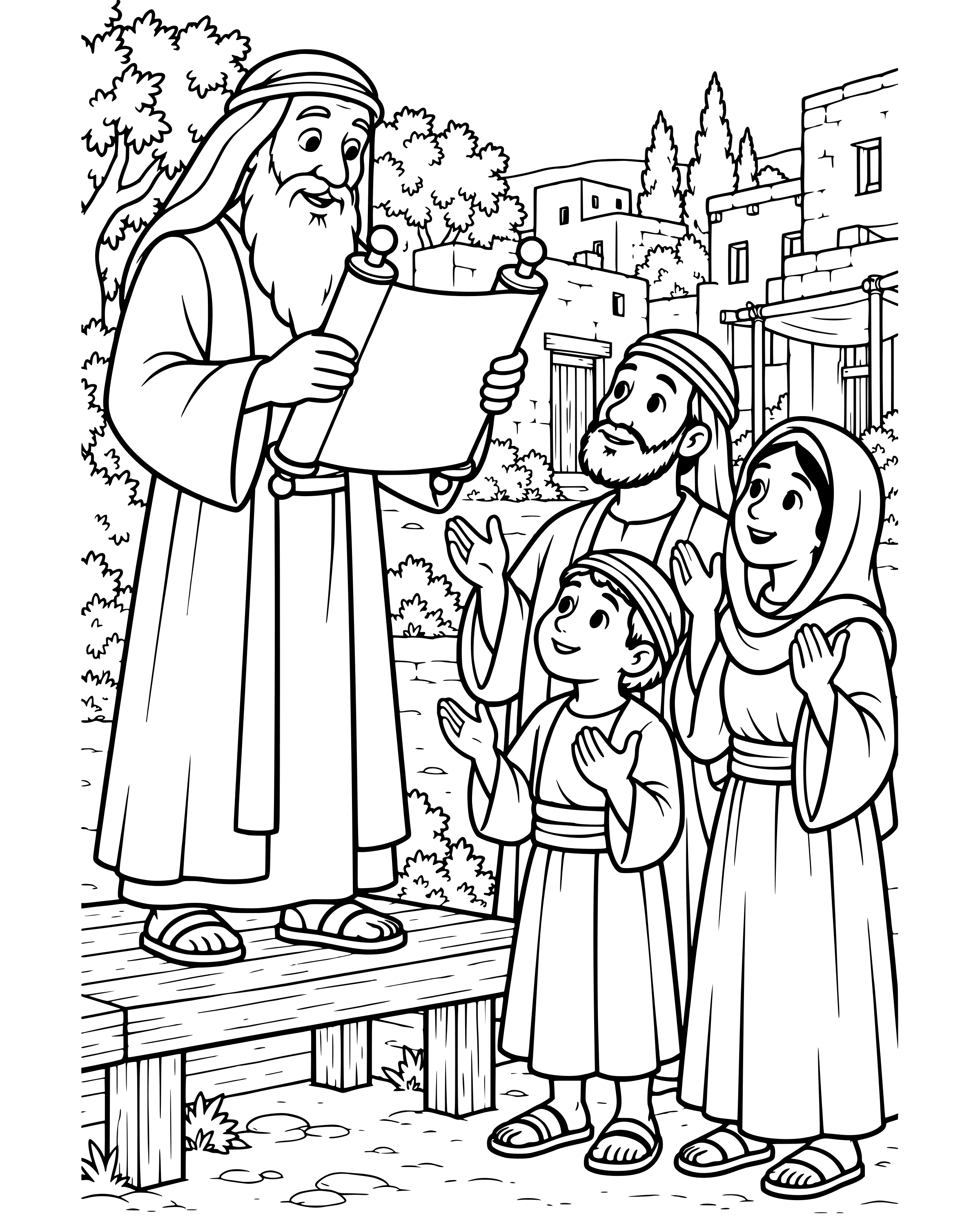 Detailed Ezra Reads God's Word to the People coloring page