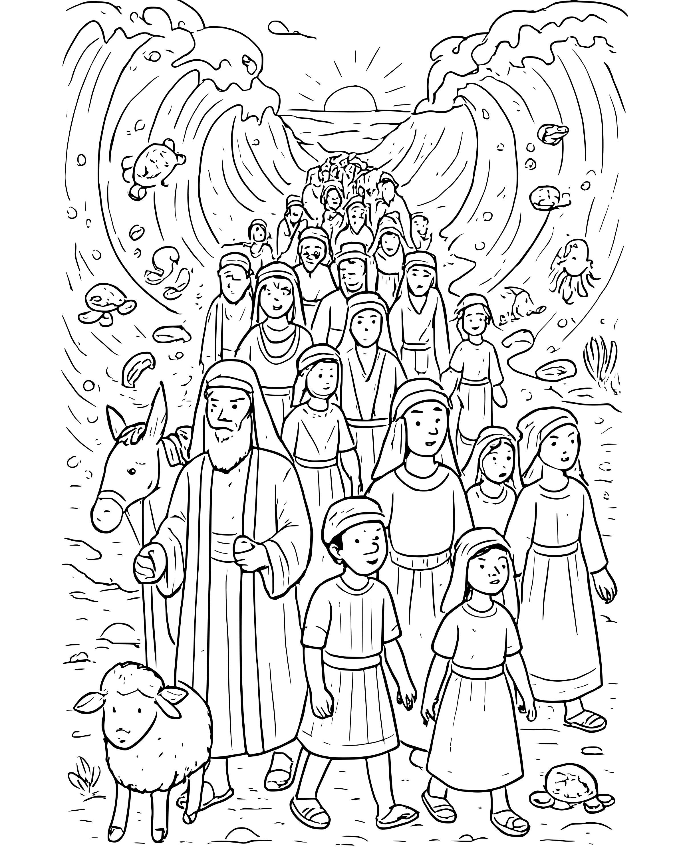 Detailed Walking Through the Red Sea coloring page