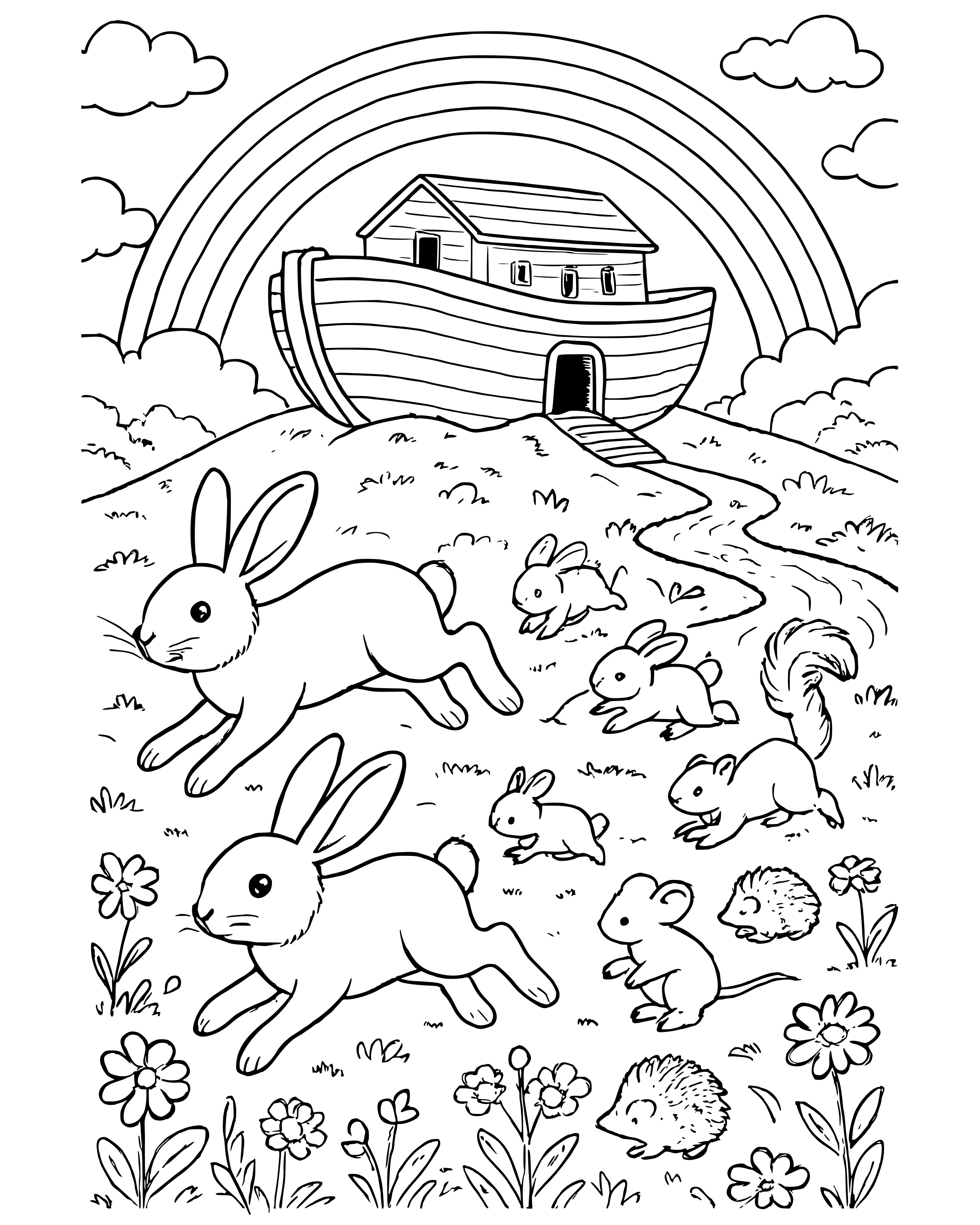 Two by Two: Rabbits – detailed printable coloring page for ages 8–12