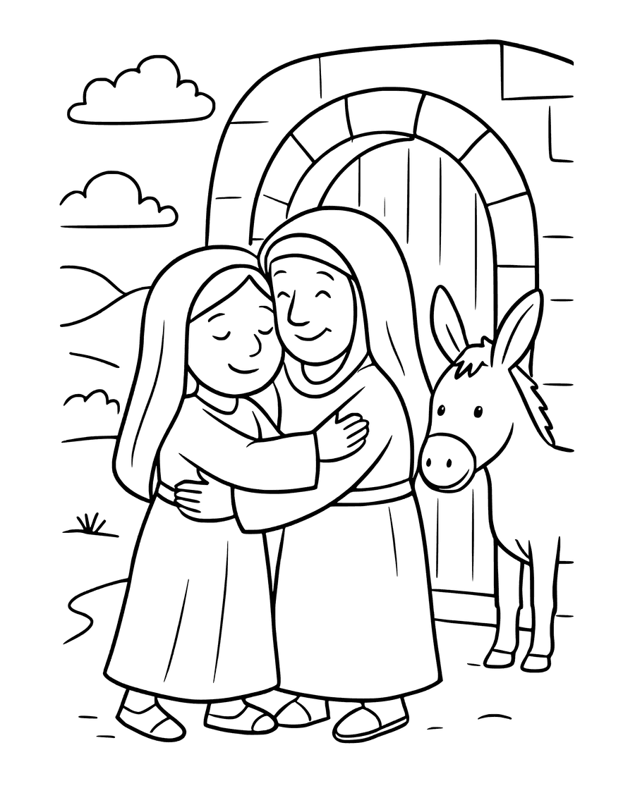 Simple Mary Visits Elizabeth coloring page