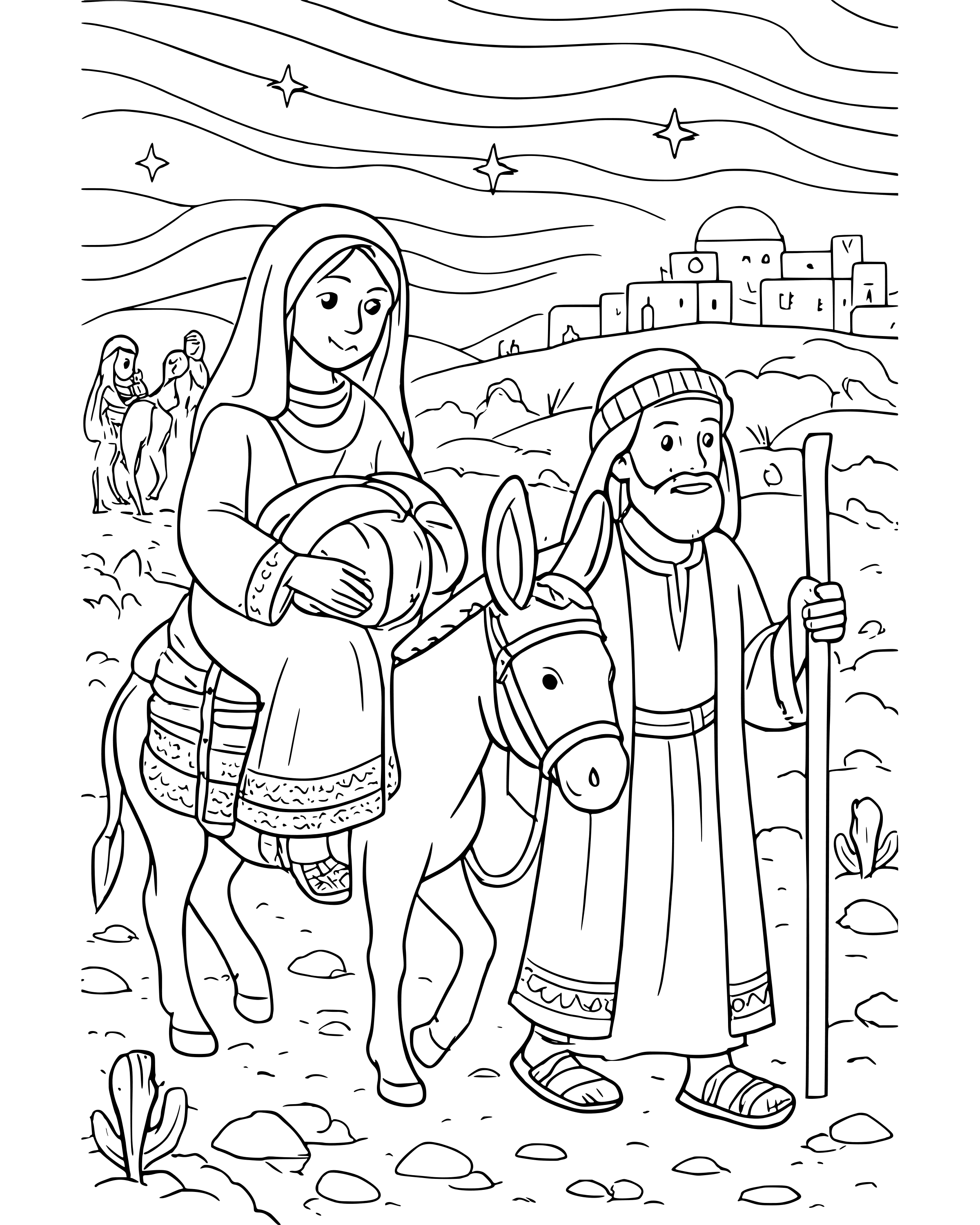Detailed The Journey to Bethlehem coloring page