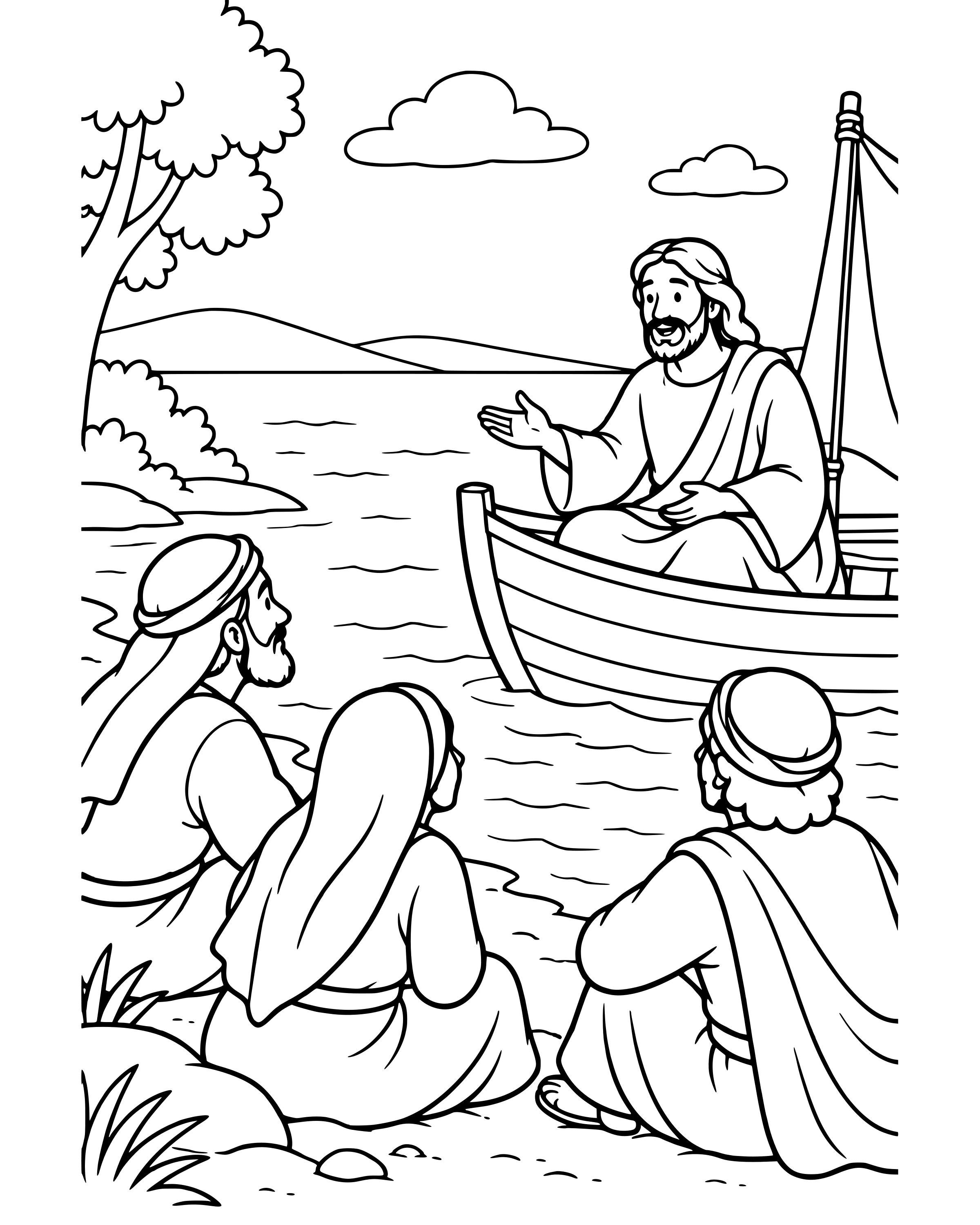 Simple Jesus Teaches from a Boat coloring page