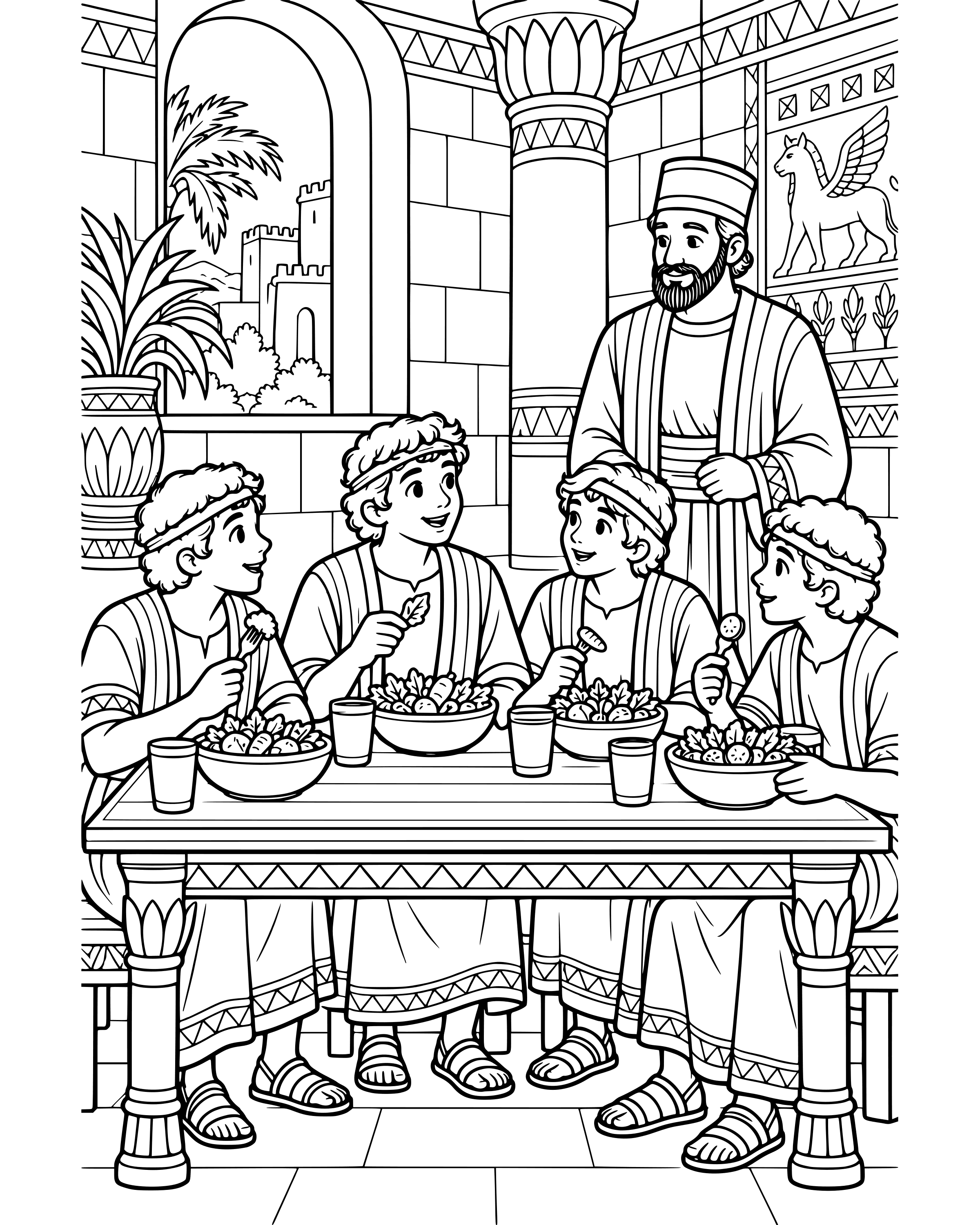 Daniel Chooses Vegetables, detailed printable coloring page for ages 8–12