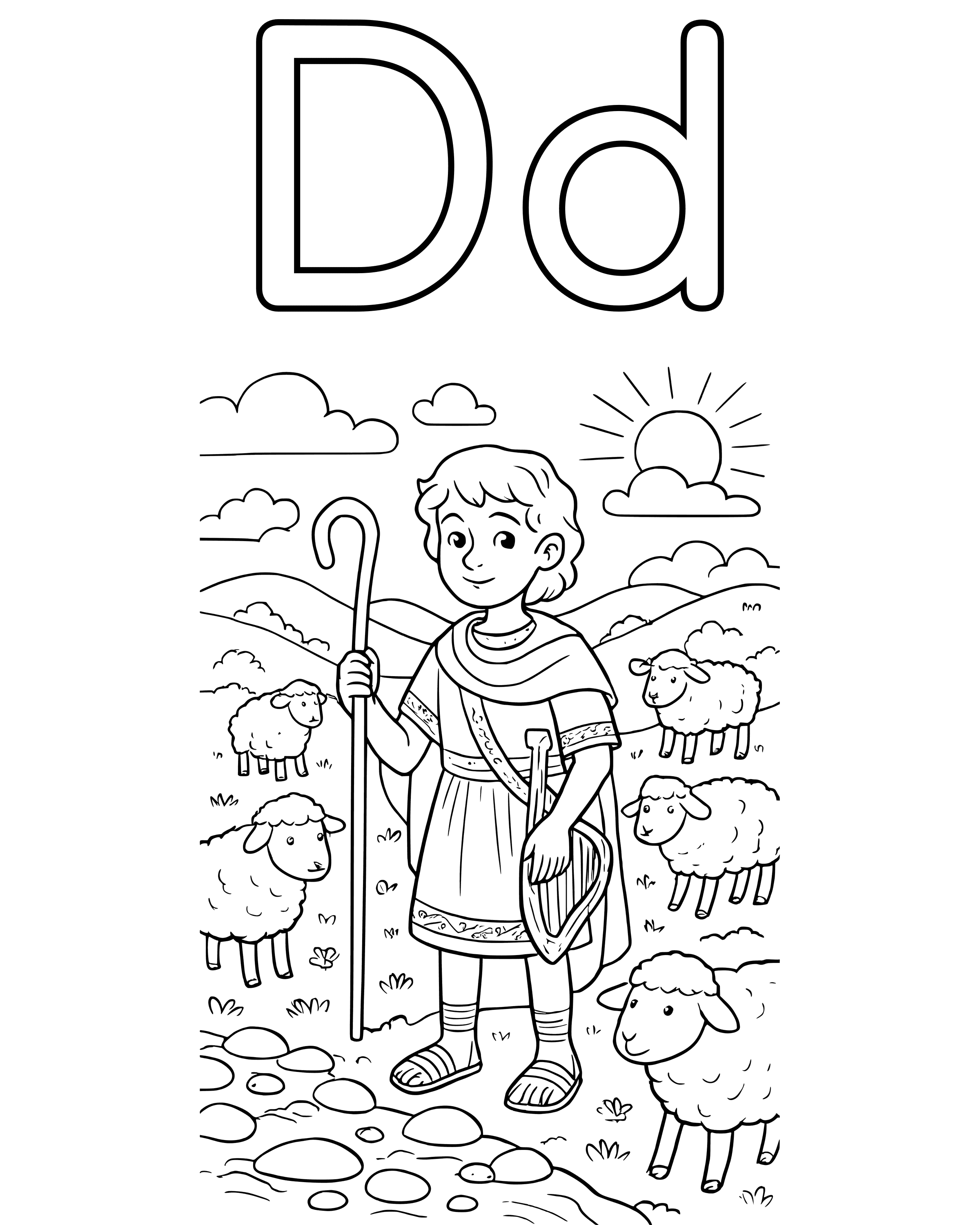Detailed D Is for David coloring page