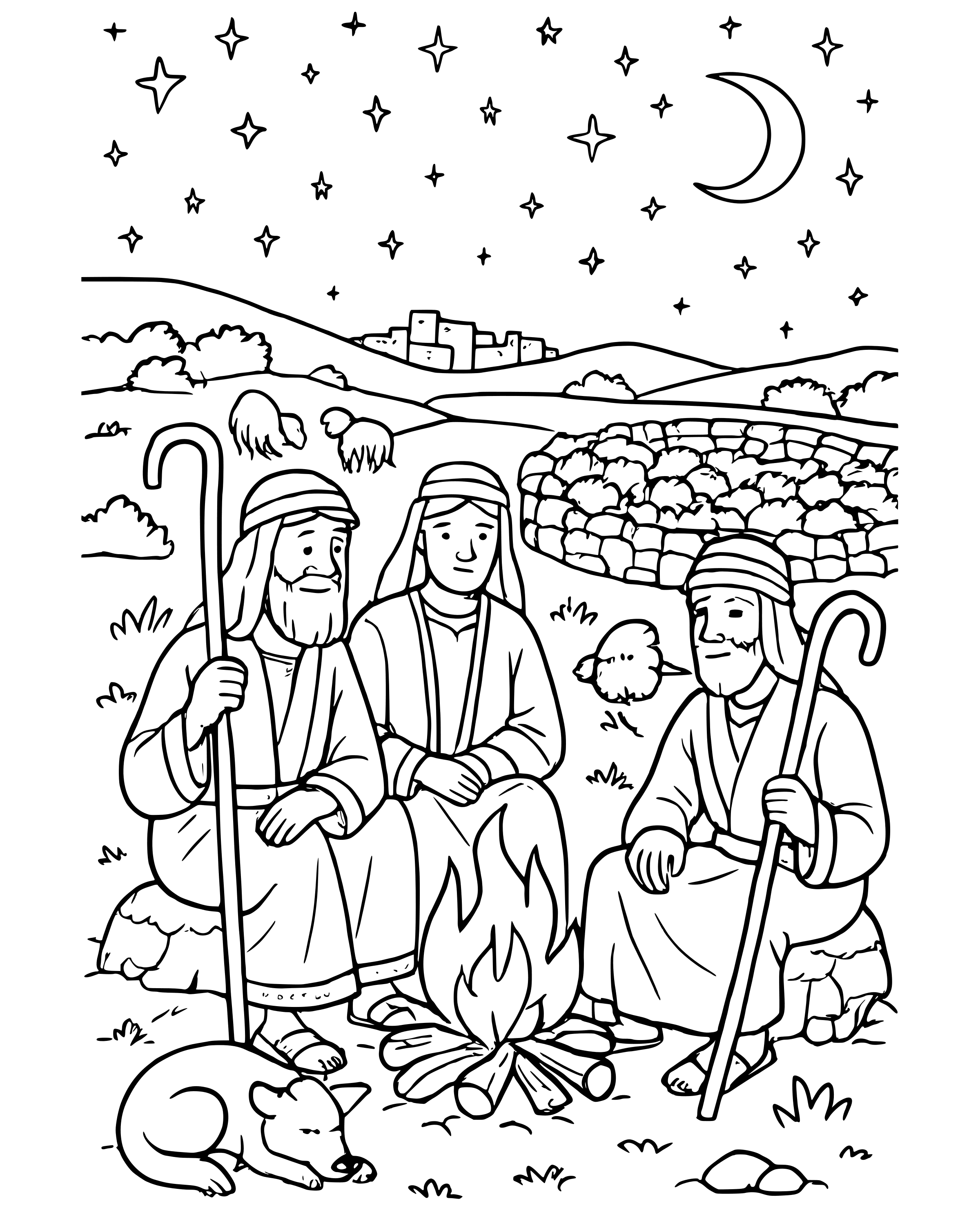 Detailed Shepherds Watching Their Flocks coloring page
