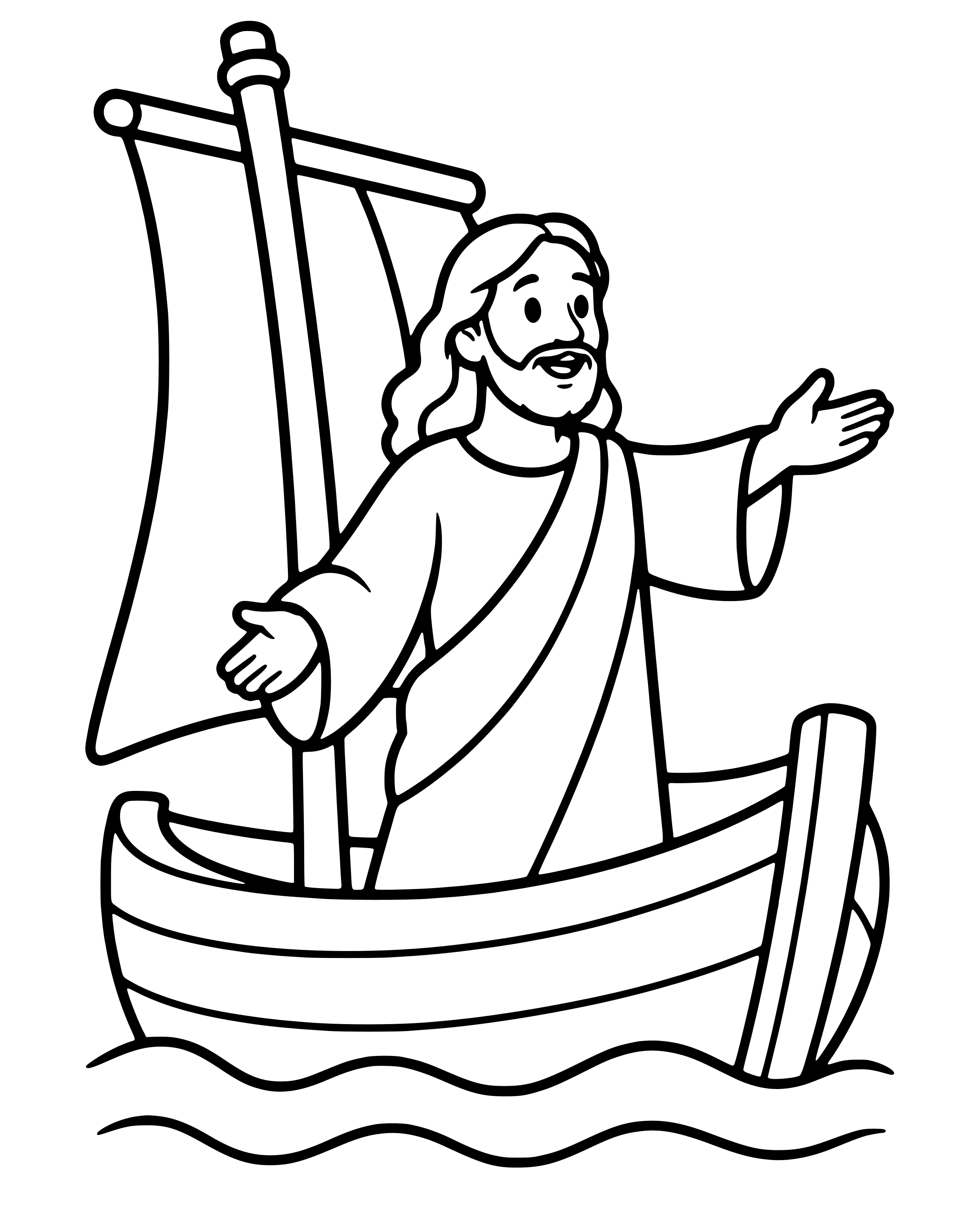 Jesus Calms the Storm, easy printable coloring page for ages 2–4