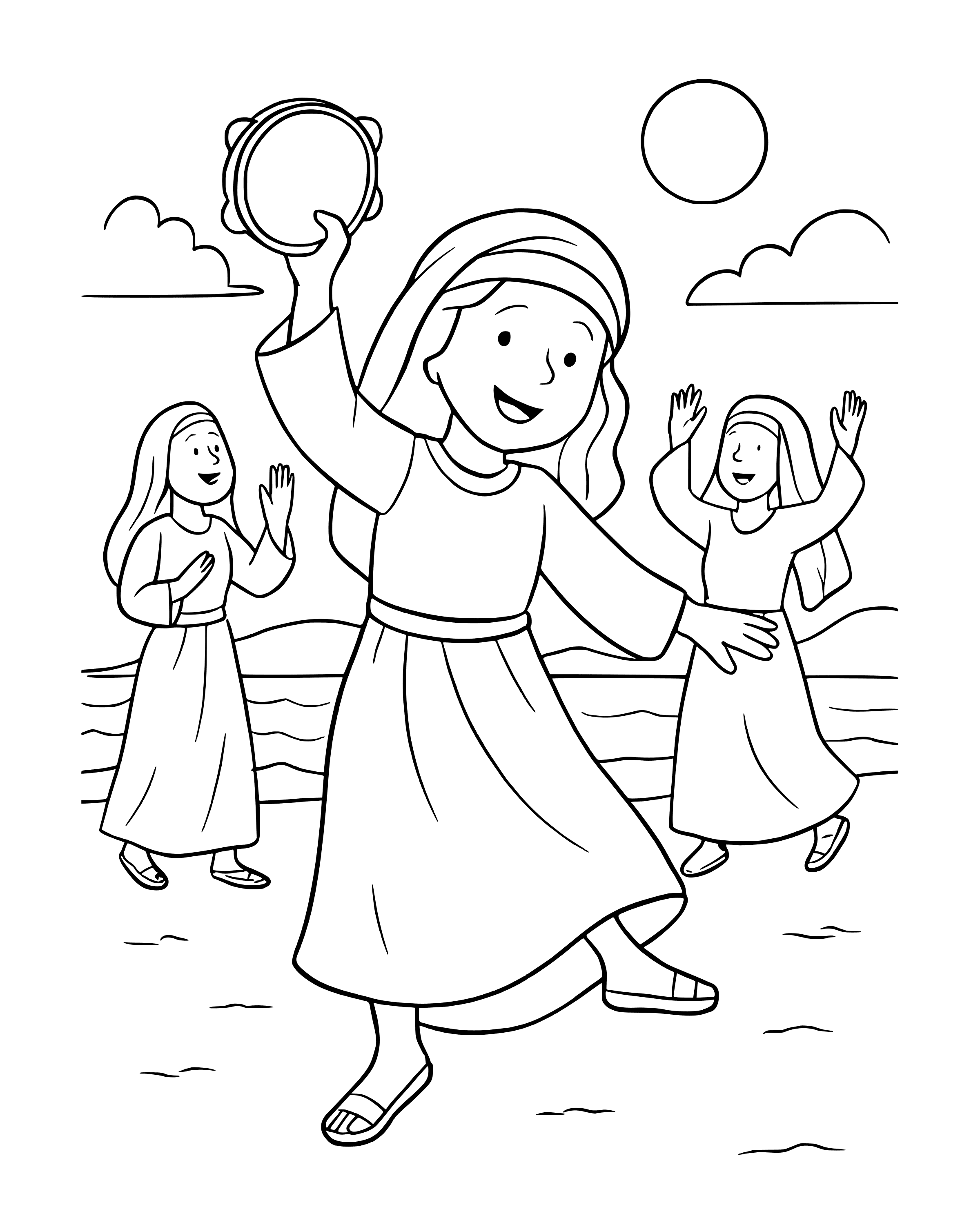 Simple Miriam Dances with Her Tambourine coloring page