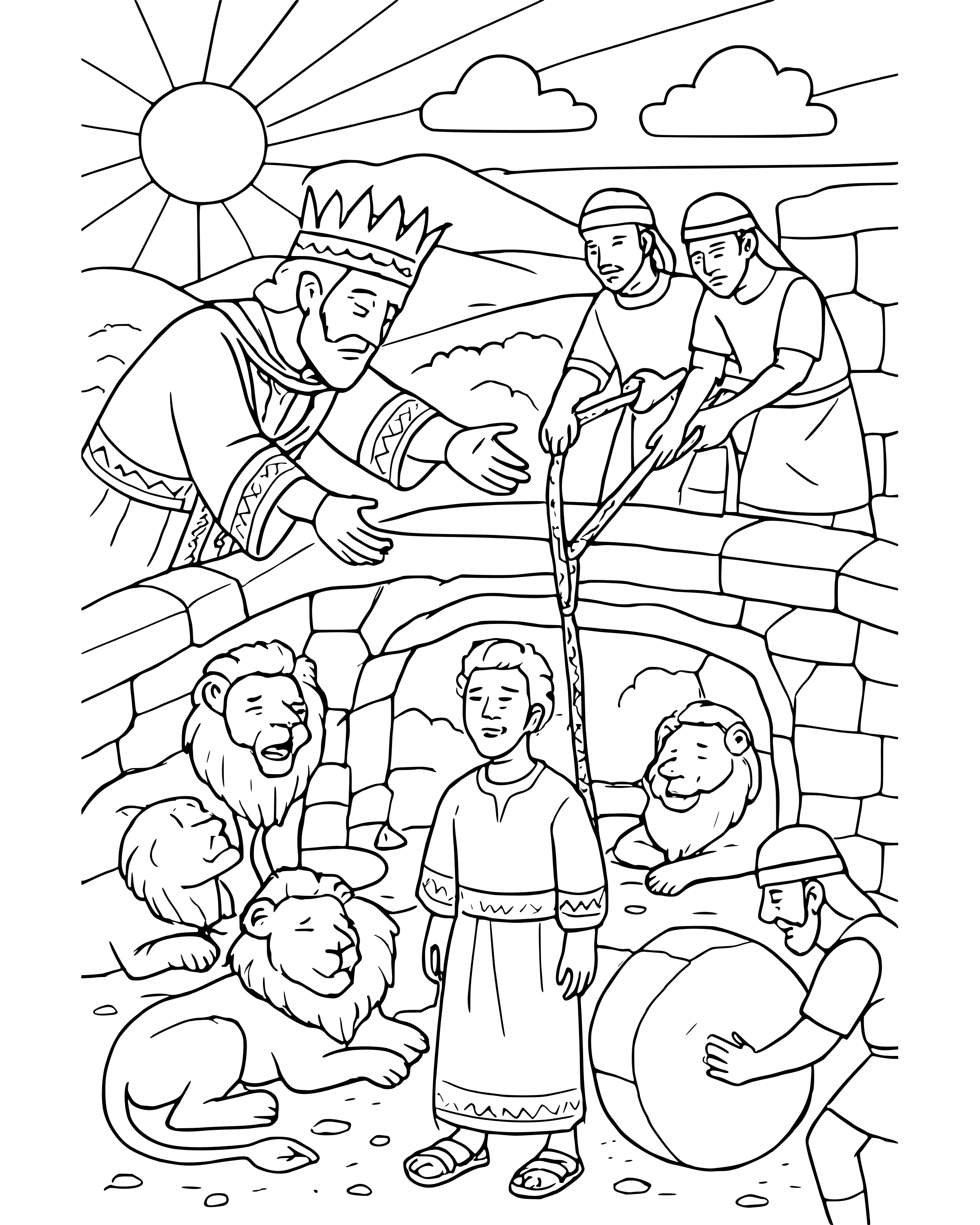 Detailed The King Finds Daniel Safe coloring page
