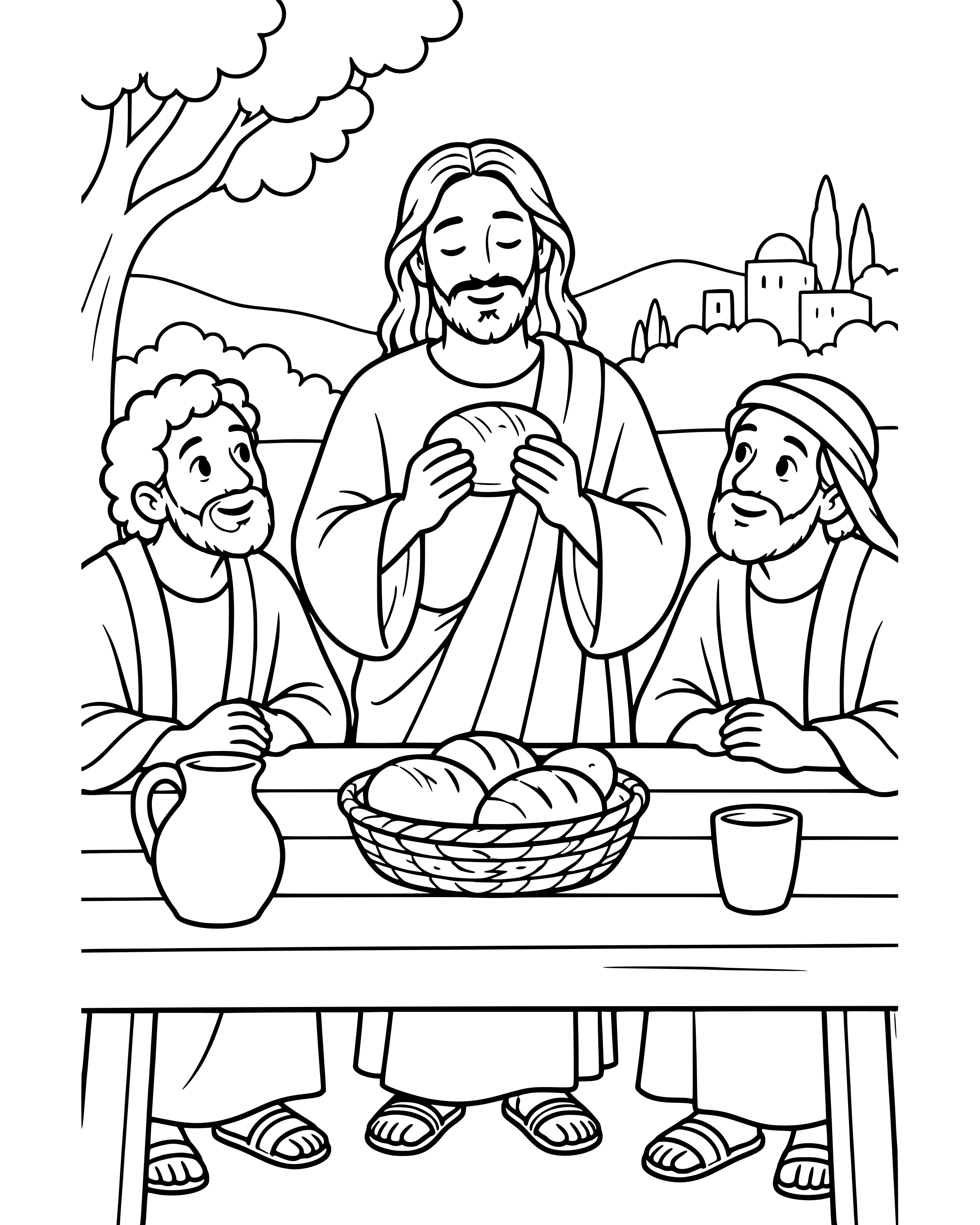 Simple Jesus Gives Thanks for the Bread coloring page