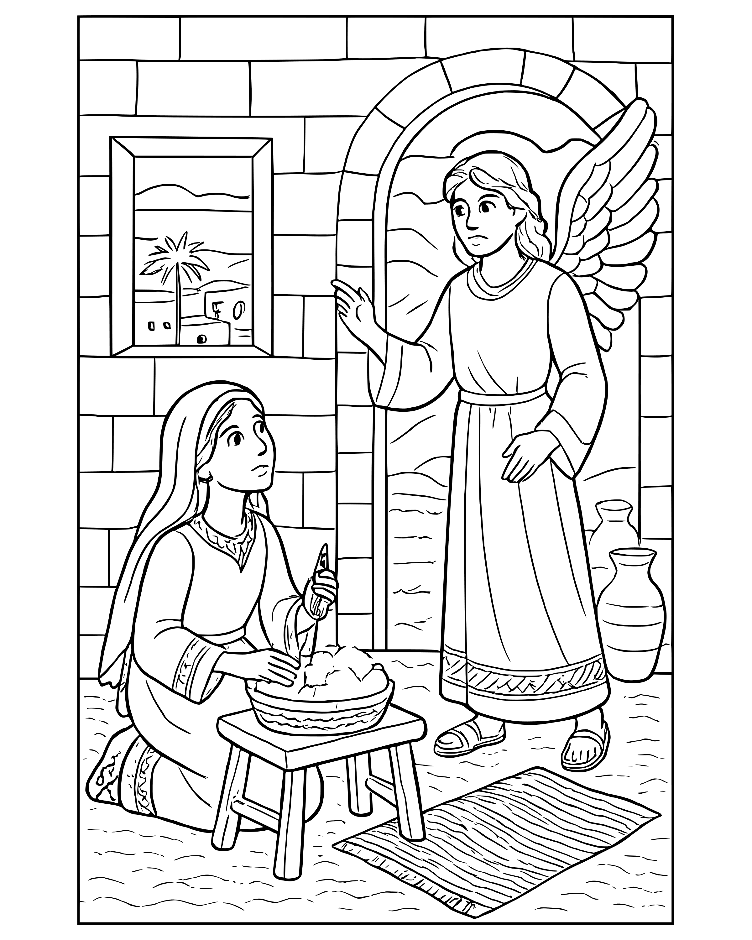 Detailed The Angel Gabriel Visits Mary coloring page