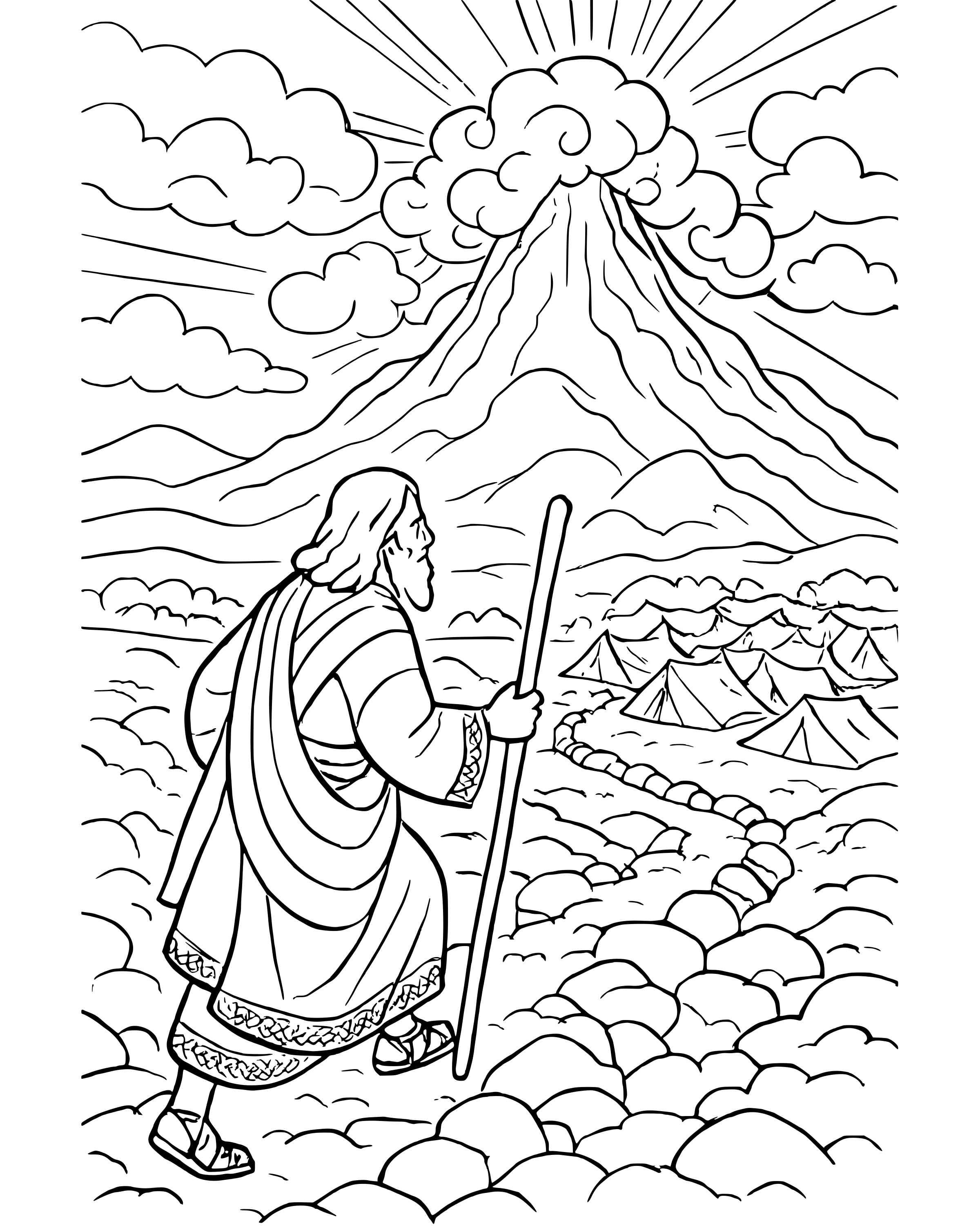 Detailed Moses Climbs Mount Sinai coloring page