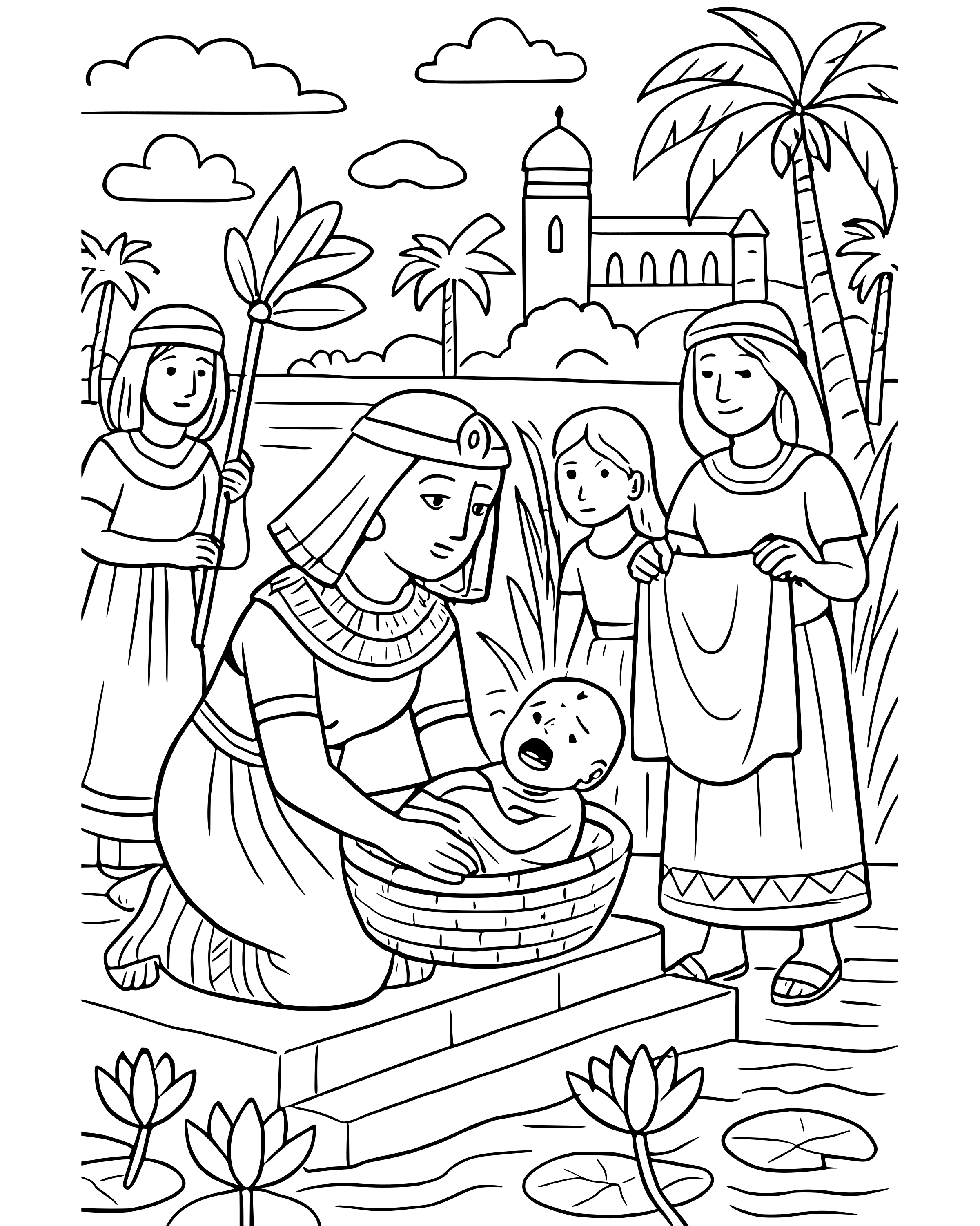 Detailed The Princess Finds Baby Moses coloring page