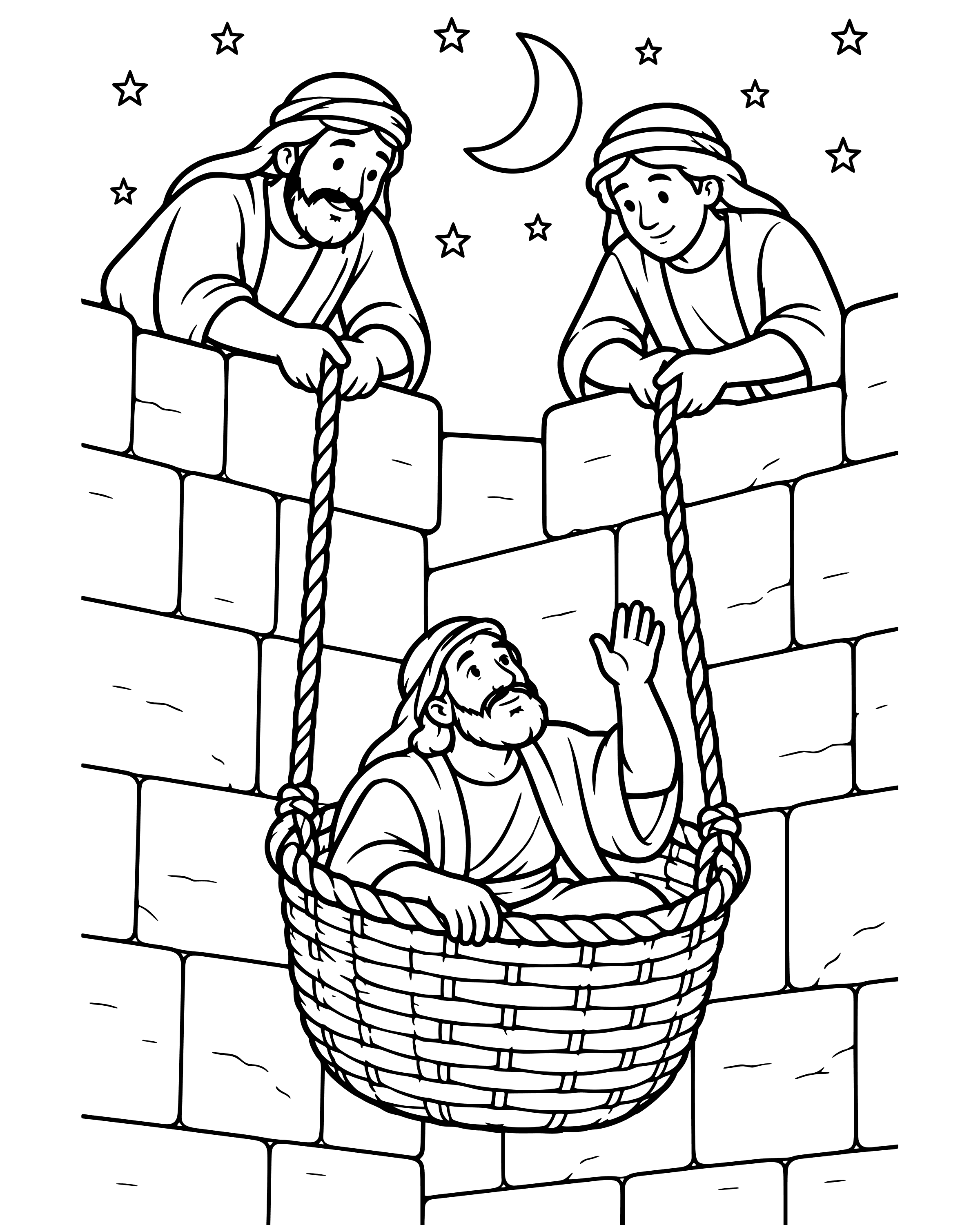 Detailed Saul Escapes in a Basket coloring page